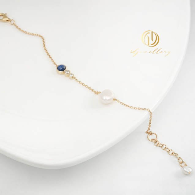 1D Jewellery สร้อยข้อมือเงินแท้ 925 ชุบโรเดียม ฝังเพชรสวิส(CZ) พลอยลาพิส ลาซูลี (Lapis lazuli) ทรงกลม เสริมสติปัญญา ความคิดสร้างสรรค์ การสื่อสาร
