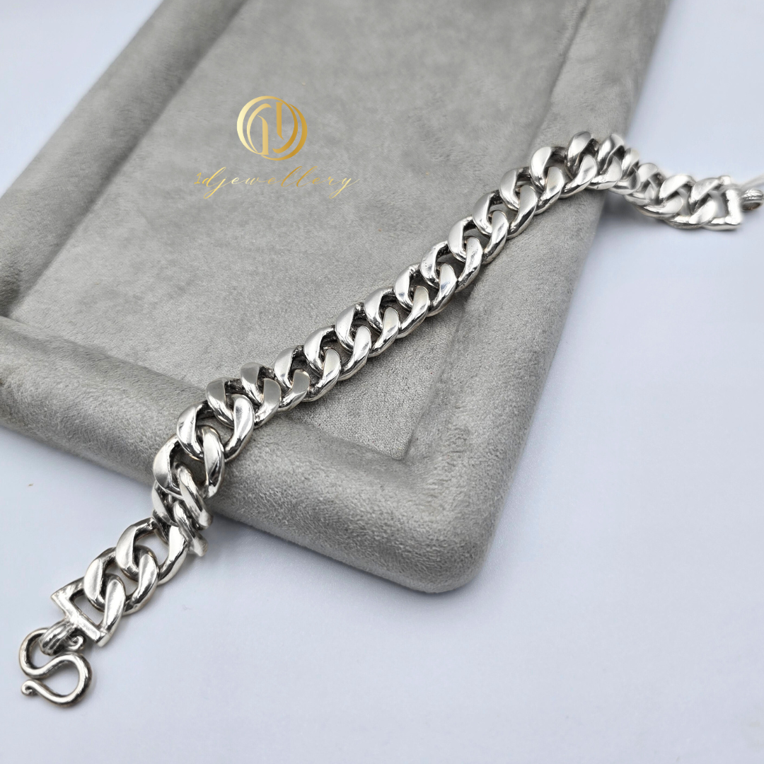 1D Jewellery สร้อยข้อมือเงินแท้ 925 ชุบโรเดียม ทรงคลาสสิกห่วงโซ่มือ