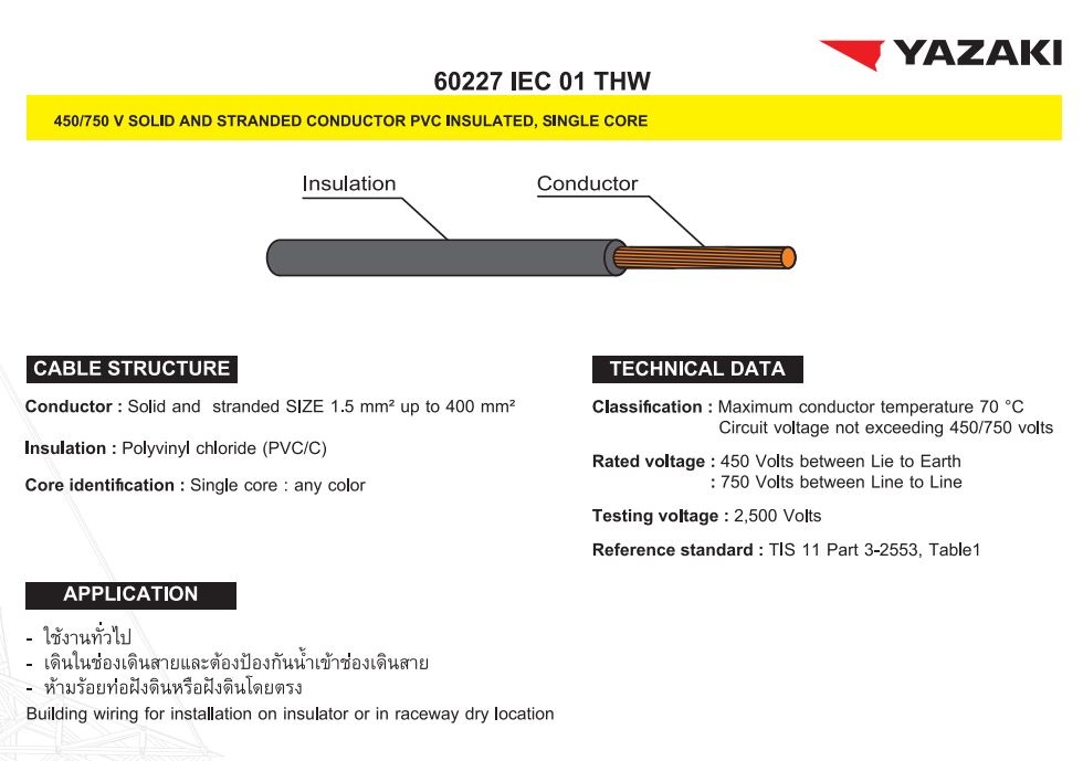 สายไฟ IEC01 THW #2.5 Thai Yazaki