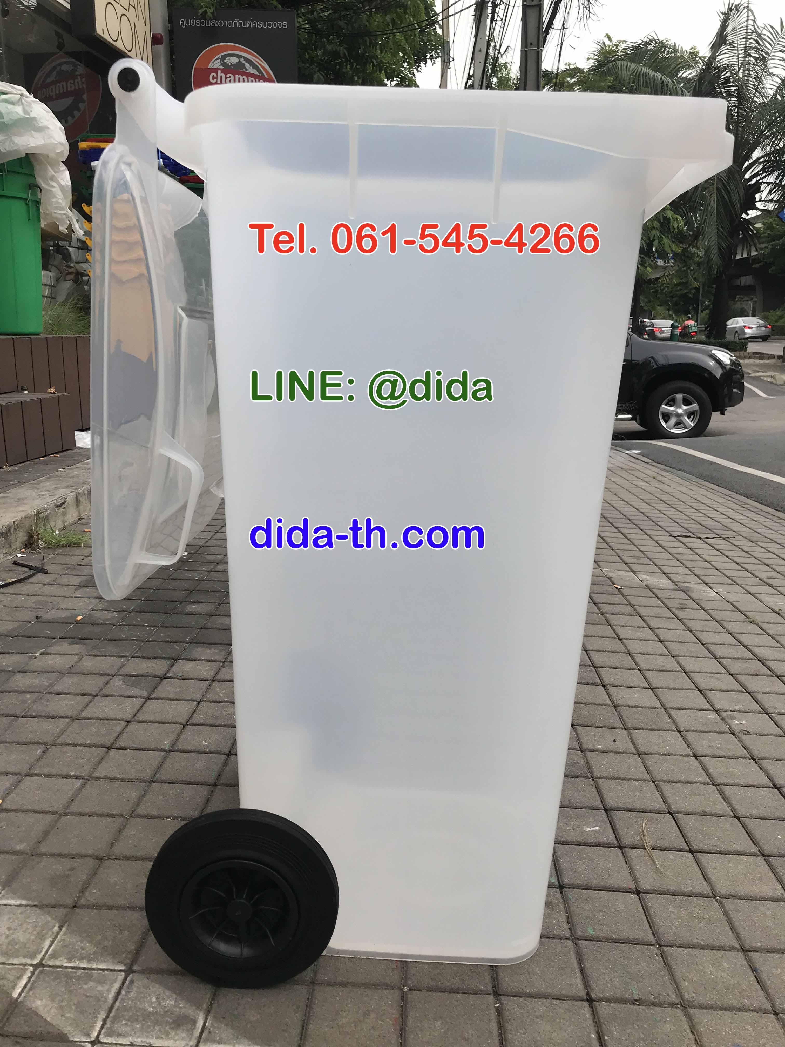 ถังขยะทรงเหลี่ยม สีใส ฝาเรียบ พร้อมล้อเข็น 120 ลิตร