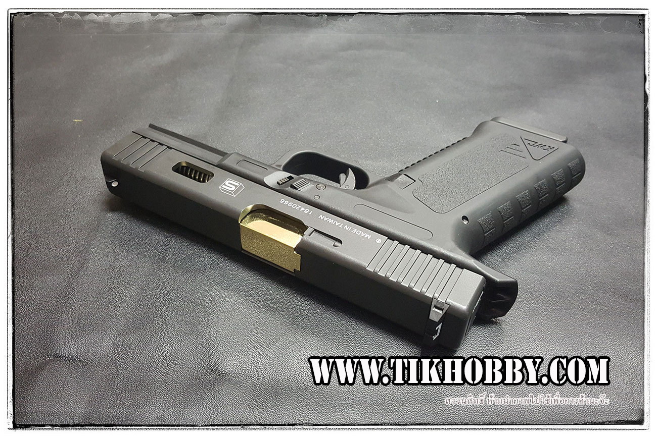 ปืนระบบแก๊สโบลว์แบ๊ค รุ่น Glock17 สไลด์ดำ ท่อทอง ระบบCo2 KWC