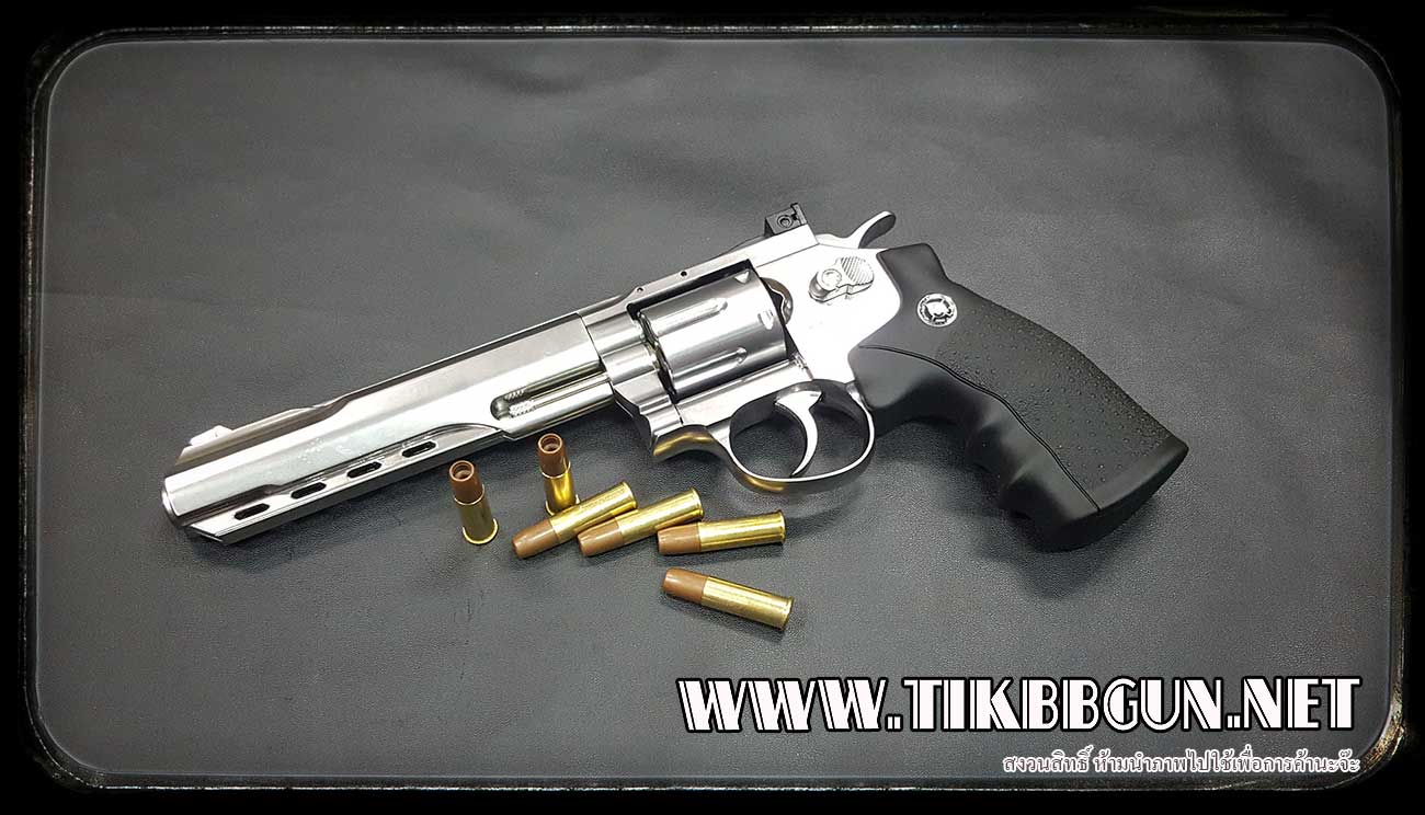 ปืนลูกโม่ ระบบแก๊ส Co2 Wingun708 Silver ขนาด 6 นิ้ว