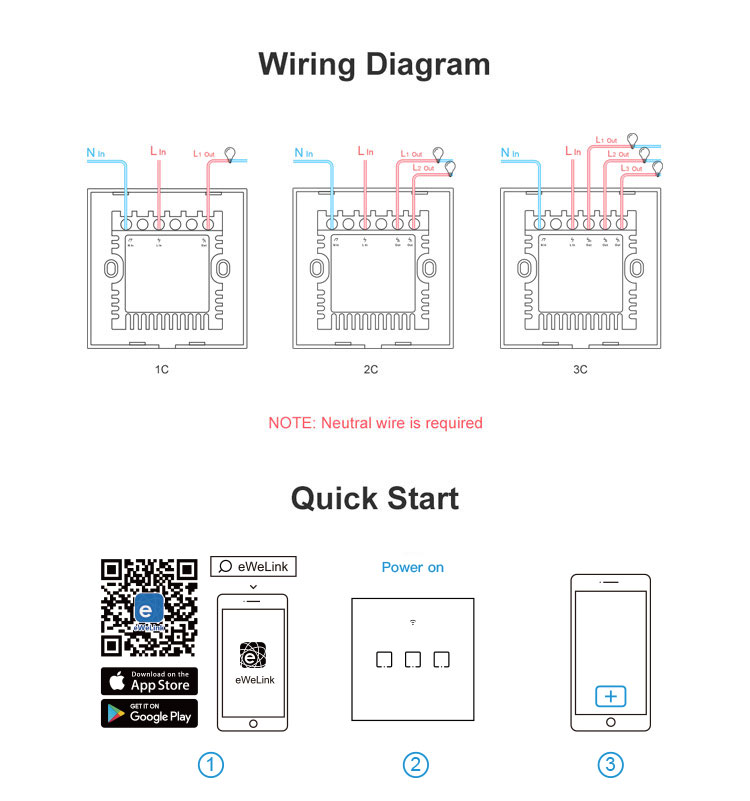 Sonoff T2US 3 Gang (WiFi + RF 433 Mhz) White Touch Switch ( 1 Year Warranty )