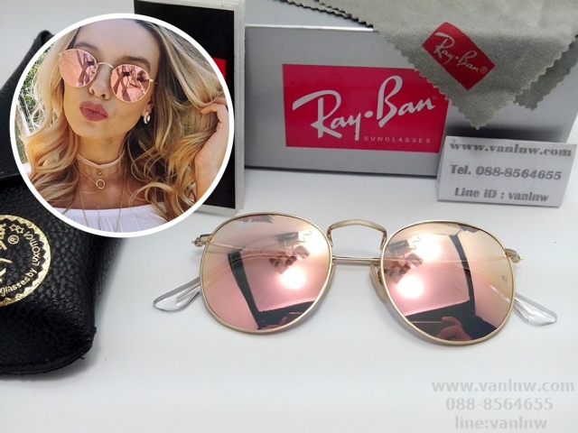 แว่นกันแดด Rayban RB 3447 Round Metal 019/30 50-21 3N <ปรอทชมพู>