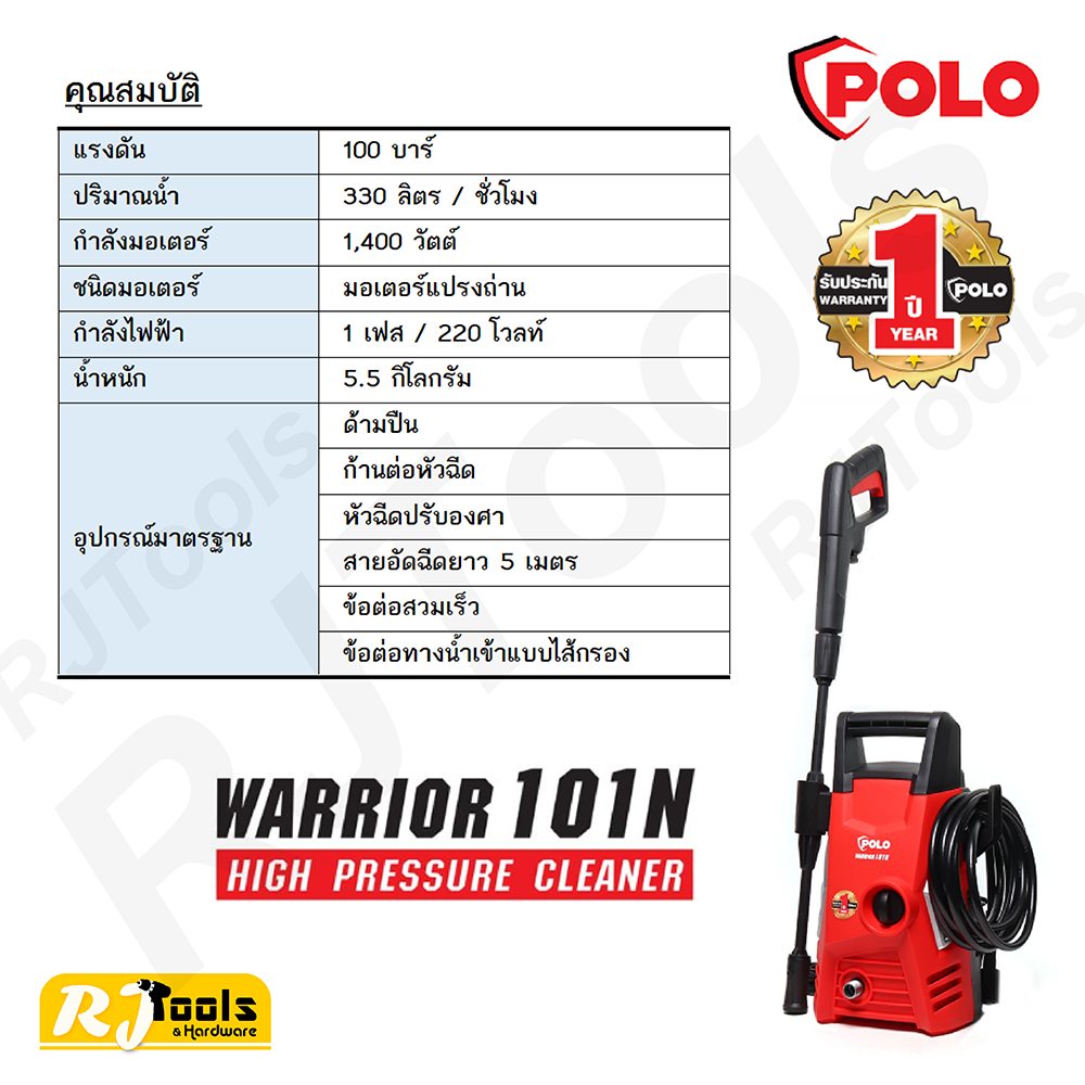 POLO เครื่องฉีดน้ำแรงดันสูง รุ่น WARRIOR-101N หรือ WARRIOR101N