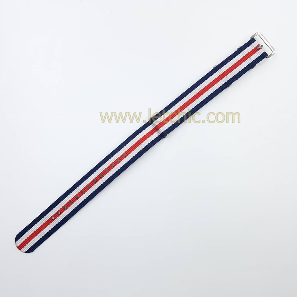 สายนาฬิกา ผ้านาโต้ สีน้ำเงิน ขาว แดง