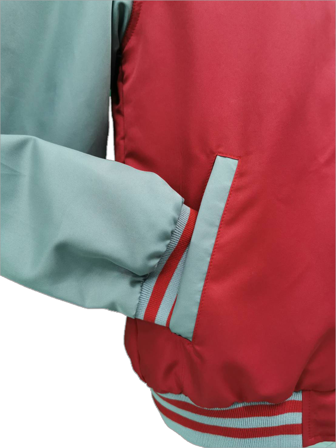 Baseball Jacket 6701 เสื้อแจ็คเก็ตเสื้อแจ็คเก็ตสีแดงแขนสีเทาสไตล์เบสบอล