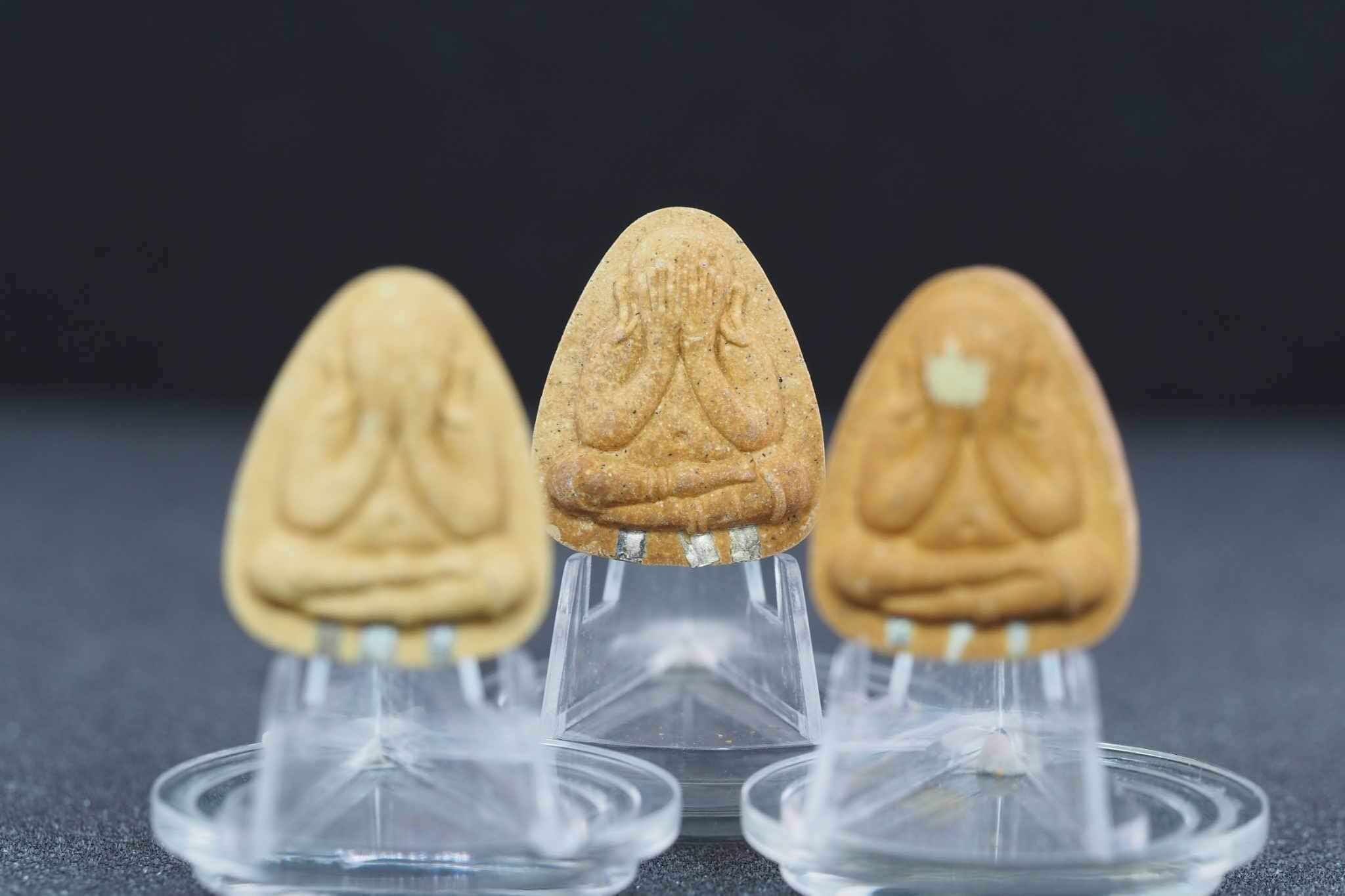 พระปิดตาพิมพ์ปลดหนี้หลวงปู่โต๊ะ เนื้อเกสรฝังตะกรุดเงินแท้ 3 ดอก หลังยันต์ตรี รุ่นสร้างโบสถ์วัดบ้านอ้อ