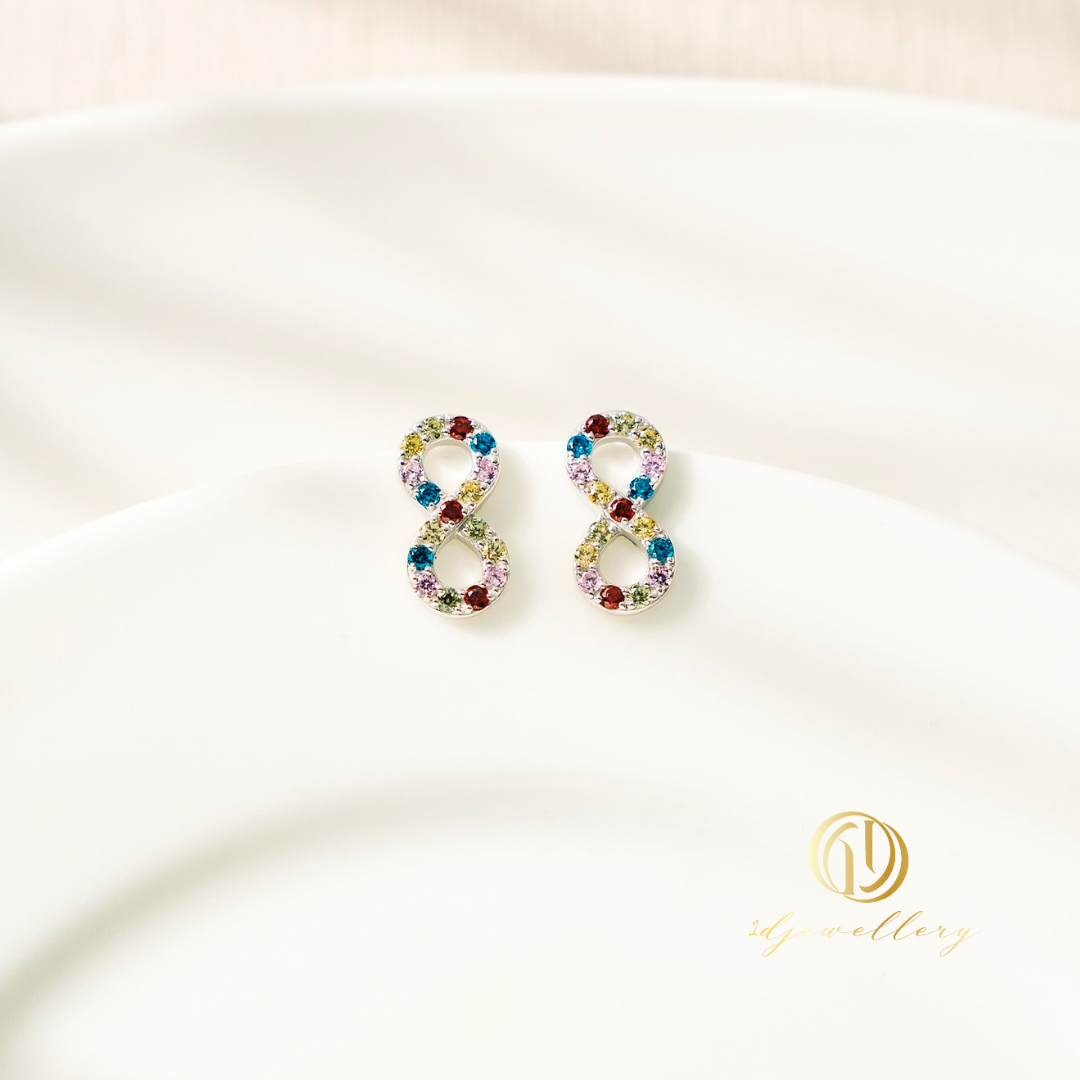1D Jewellery ต่างหูเงินแท้ 925 ชุบโรเดียม 🌈 ต่างหู "Infinity Multicolor" เติมเต็มทุกลุคด้วยพลังแห่งสีสัน ♾️✨ เปิดรับพลังงานแห่งโชคลาภ ความสุข และความสมดุล