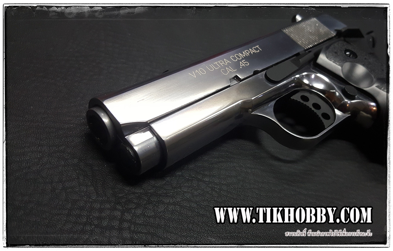 ปืนสั้นระบบแก๊สโบลว์แบล็ค รุ่น M1911 TAC สีเงินเงา ลำกล้อง 3.8 จาก SRC สวยงามมากครับ SRV-10 Platinum