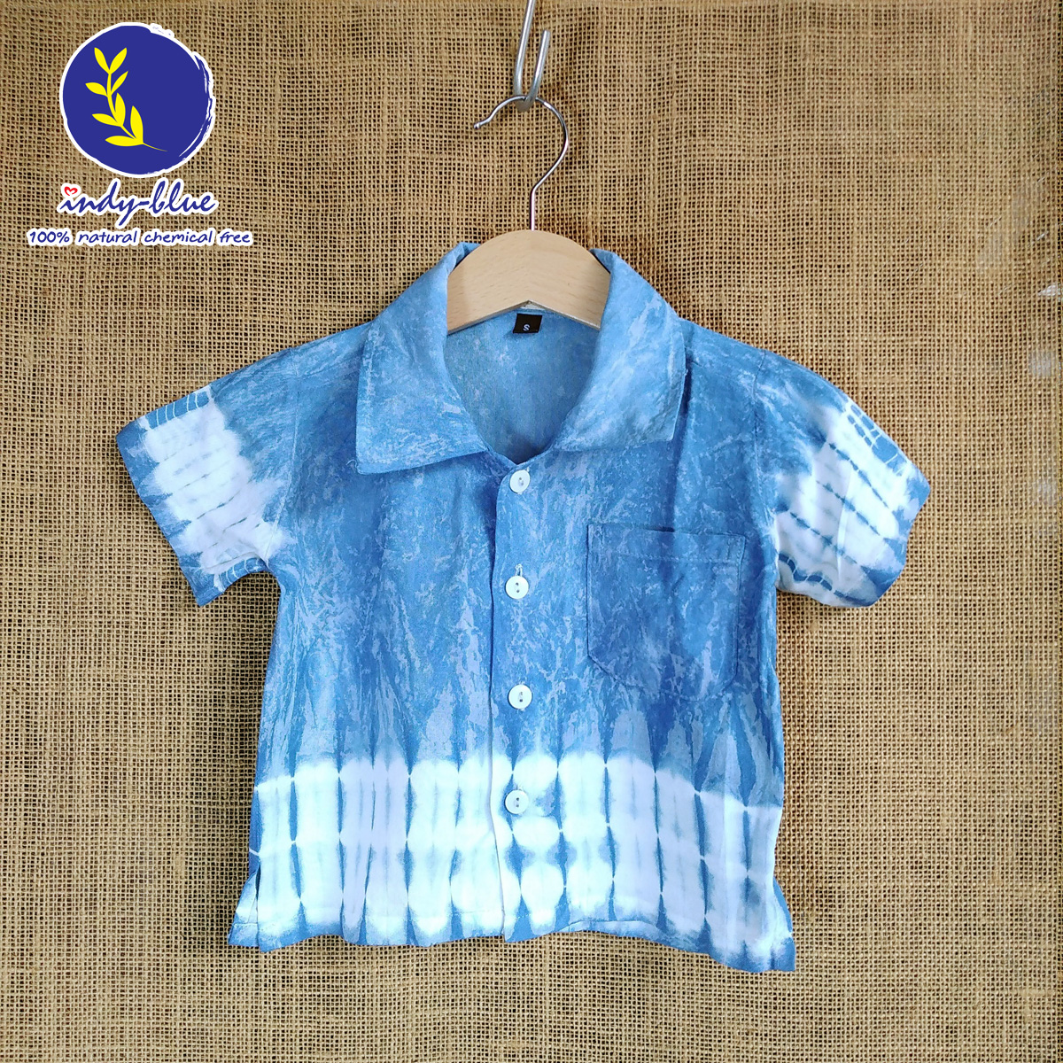 เสื้อฮาวายเด็กมัดย้อมสีธรรมชาติ คราม ลายชิค ใส่สบาย