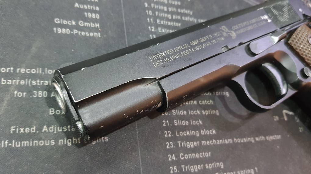 (มือ2) ปืนสั้น 1911สีดำ มีมาร์คกิ้ง งานใต้หวัน (WE) ยิงได้ดี รายละเอียดด้านล่างครับ