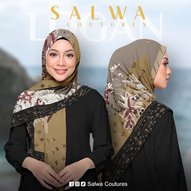 Salwa ฮิญาบ ผ้าคลุมพิมพ์ลาย ผ้าบาวา ลาย Logan