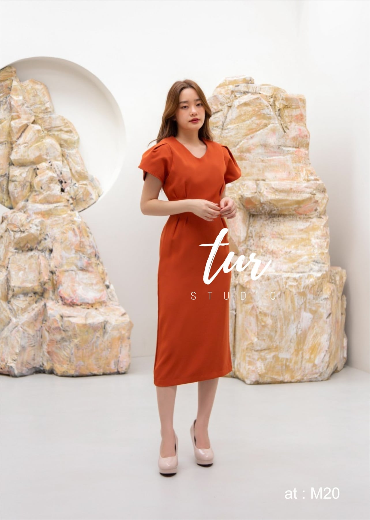 ชุดทำงานสีส้ม ชุดเดรสสีส้มคอวี ผ้าสูทผสมเนื้อดี S-3xl (ดำ แดง ส้ม เขียว)