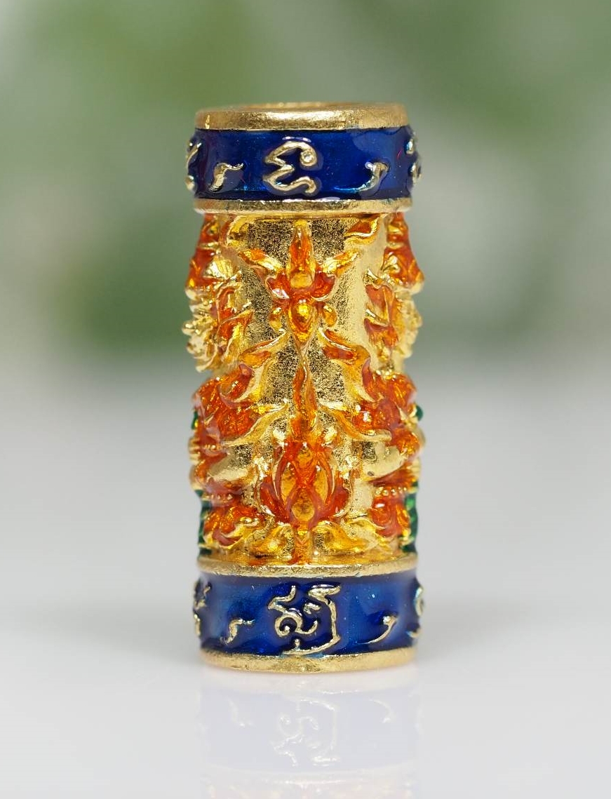 ตะกรุดท้าวเวสสุวรรณทวิพัตร์(หน้าเทวดา และ หน้ายักษ์) รุ่นเศรษฐีบูชาครู เนื้อทองระฆังลงยาสีน้ำเงิน