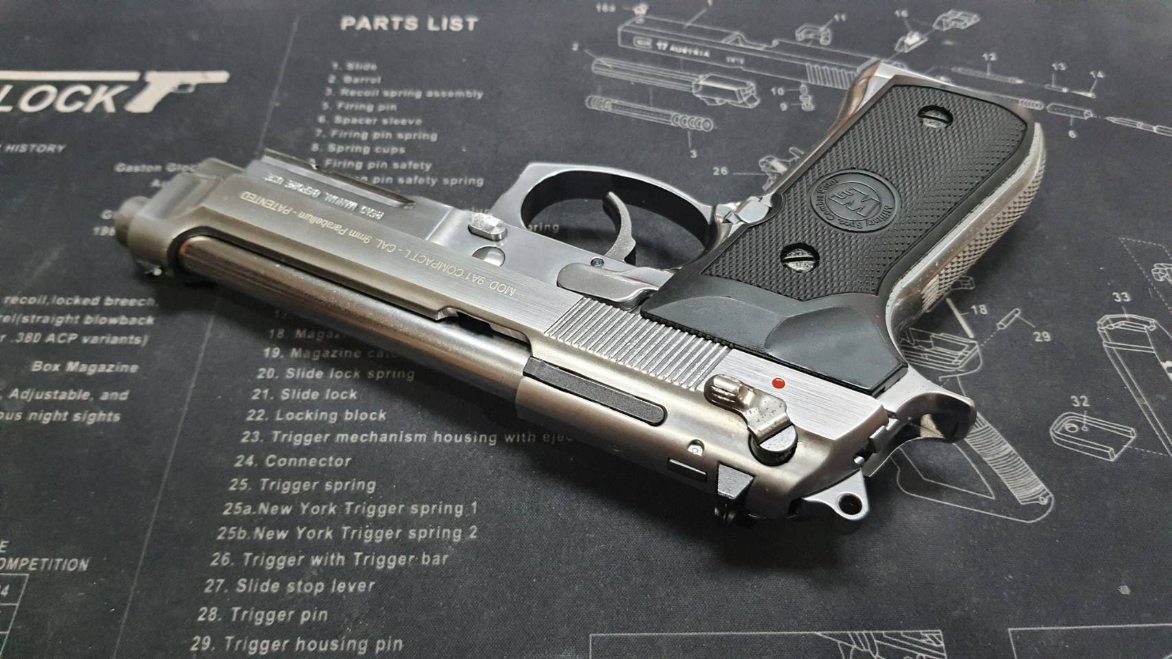 (มือ2) ปืนสั้น M9A1 Full Auto สีเงิน มีมาร์คกิ้ง งานใต้หวัน (WE) สภาพสวย แต่..สไลด์ร้าวนิดนึง