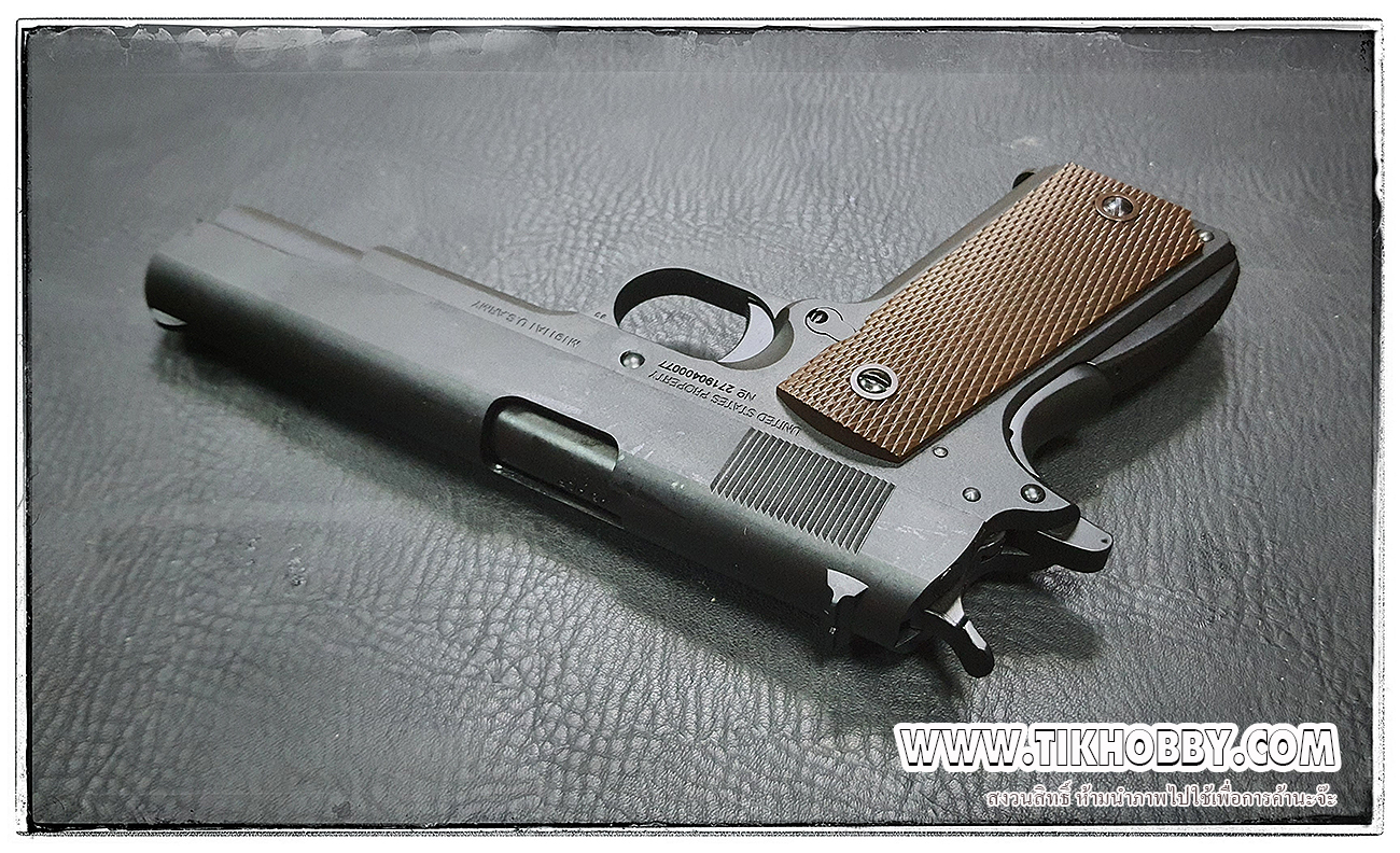 ปืนระบบแก๊สทั่วไป รุ่น 1911สีดำ มาร์คกิ้งร่องลึก สวยงามมากจาก CyberGun