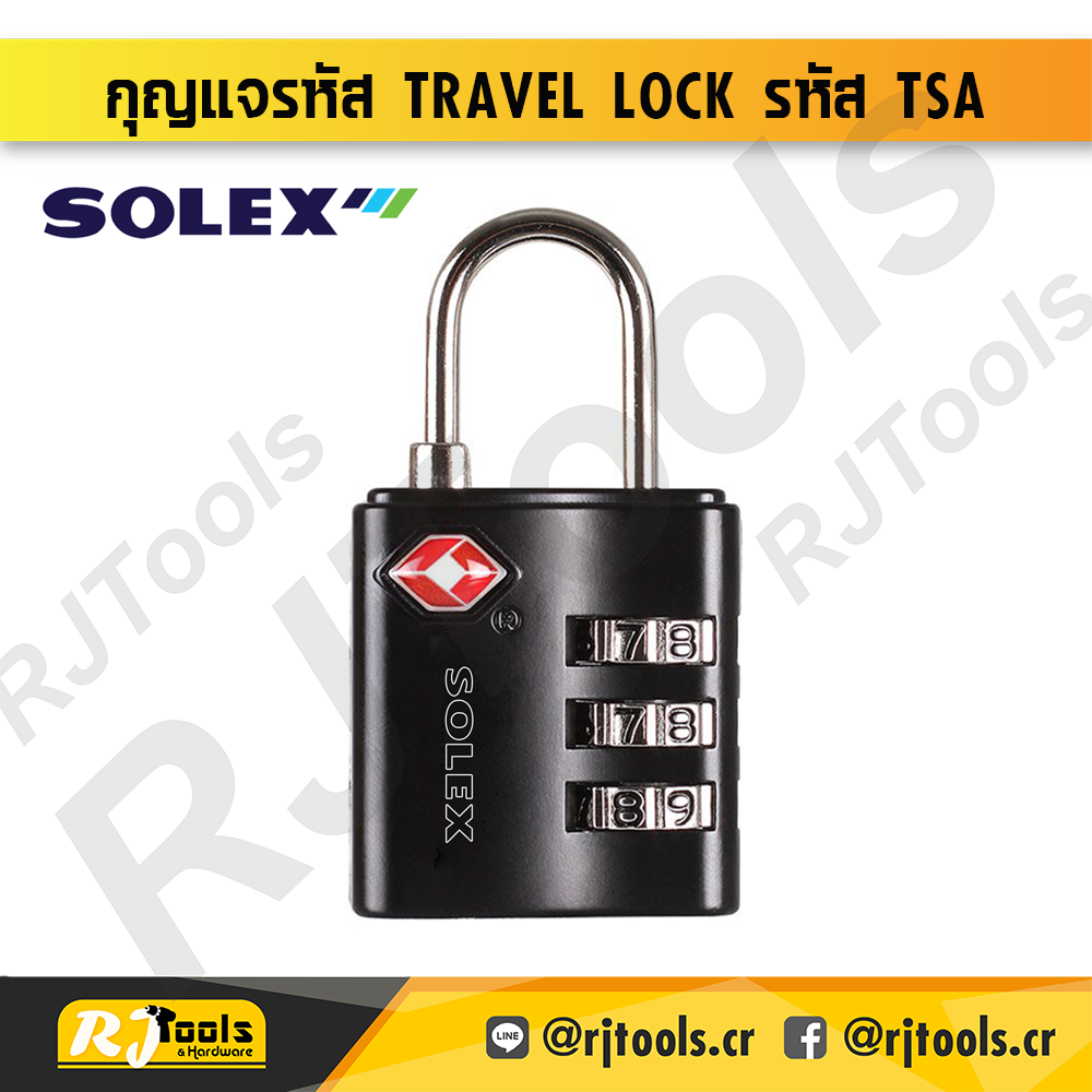 SOLEX กุญแจรหัส Travel Lock รุ่น TSA ตัวเรือนโลหะสีดำ