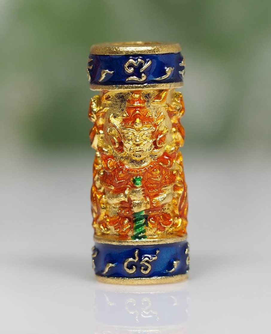 ตะกรุดท้าวเวสสุวรรณทวิพัตร์(หน้าเทวดา และ หน้ายักษ์) รุ่นเศรษฐีบูชาครู เนื้อทองระฆังลงยาสีน้ำเงิน