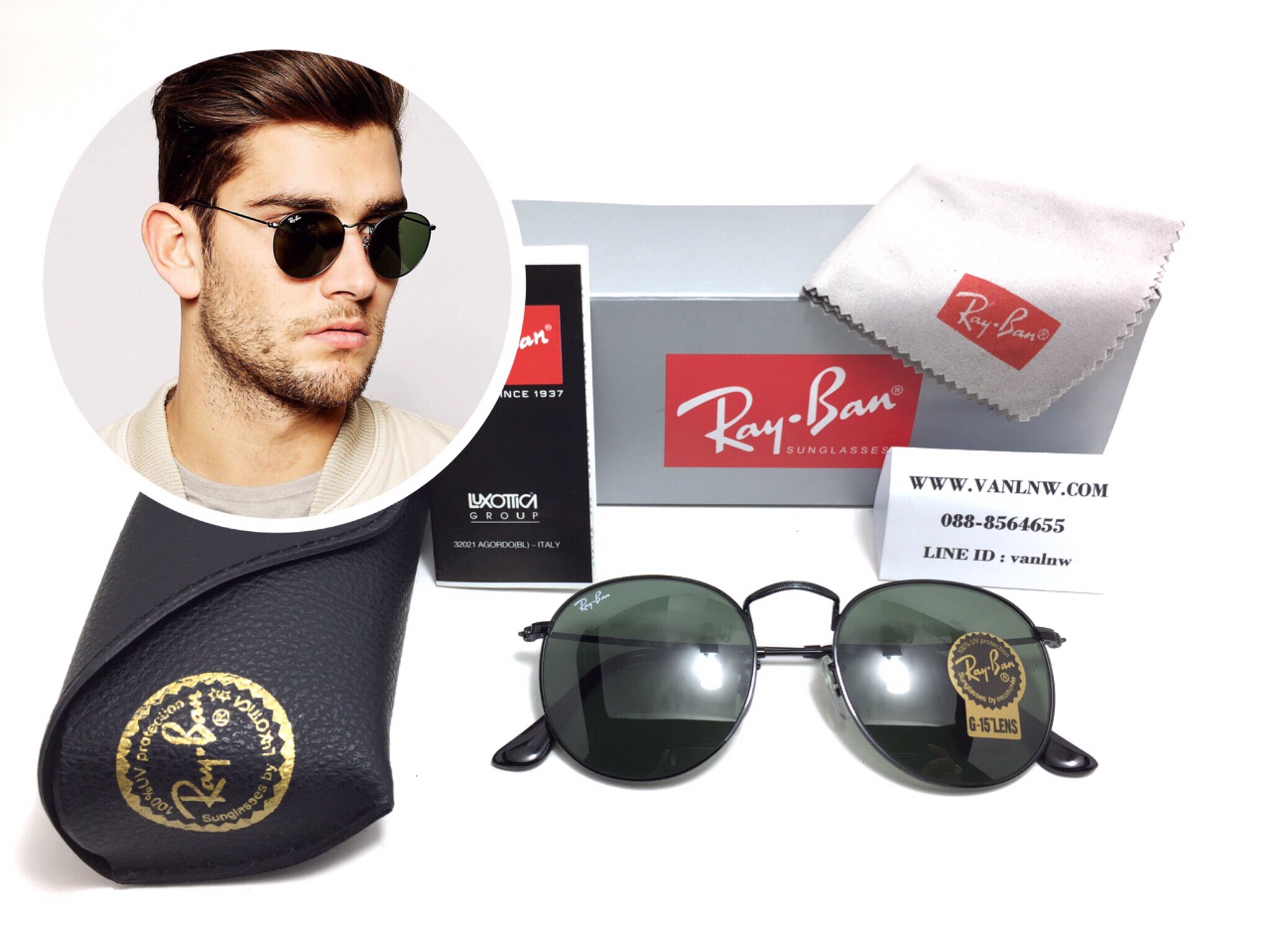 แว่นกันแดด Rayban RB 3447 Round Metal 002 50-21 3N <ดำ>