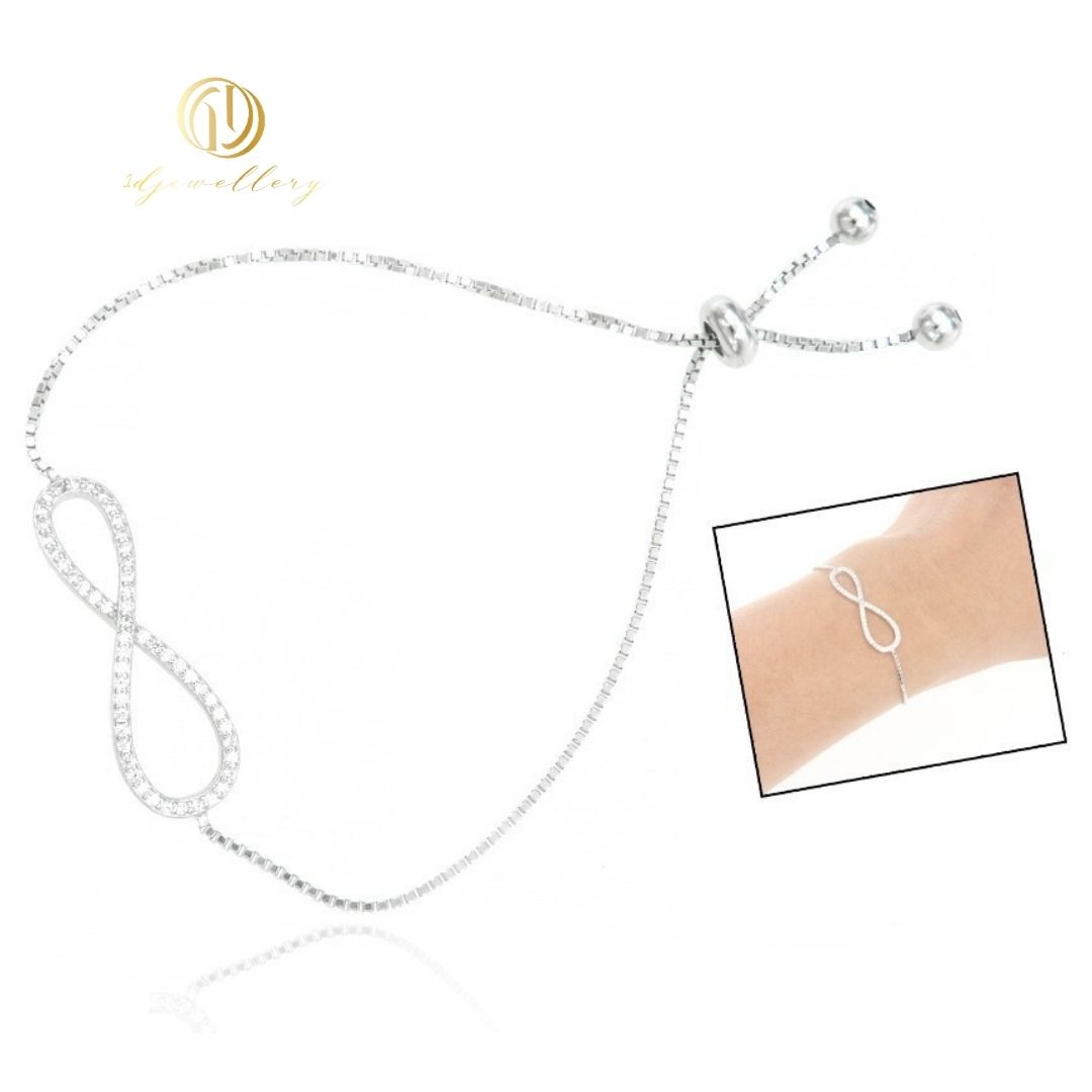 ∞ 1D Jewellery สร้อยข้อมือเงินแท้ 925 ชุบโรเดียม ฝังเพชรสวิส(CZ) สร้อยข้อมือเงินแท้ดีไซน์อินฟินิตี้: ความงามที่ไม่มีที่สิ้นสุด ∞ ความรักนิรันดร์ และความผูกพันที่ยั่งยืน