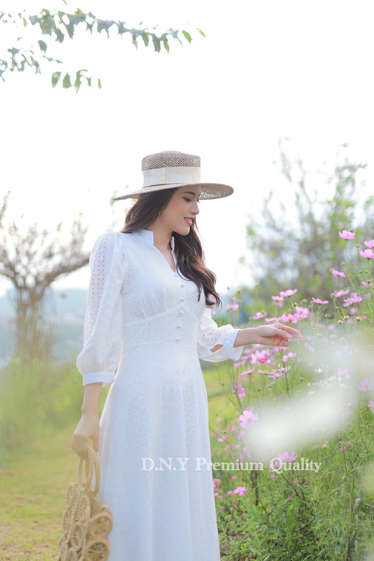 ชุดเดรสลูกไม้สีดำ-สีขาวเนื้อผ้าcotton M-2xl