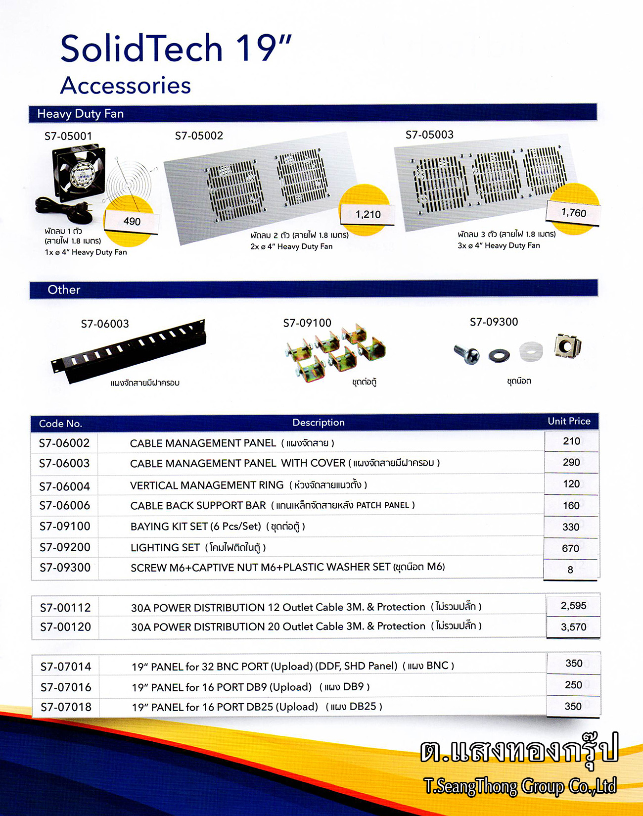 Accessories ต่างๆภายในตู้แร็ค เช่นพัดลมระบาย แผงจัดสาย ตะแกรง ชุดต่อตู้ แผ่นปิดช่อง