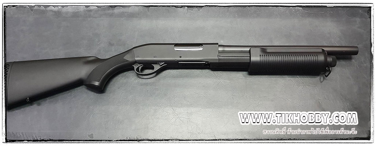 ปืนลูกซองชักสปริง CM350 ลำกล้องสั้น สีดำ รุ่นประหยัด แถมปลอก1นัด