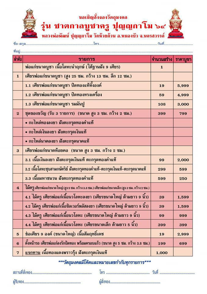 เปิดจอง ชาตกาลบูชาครู ปุญญกาโม๖๔ หลวงพ่อพัฒน์ วัดห้วยด้วย จ.นครสวรรค์
