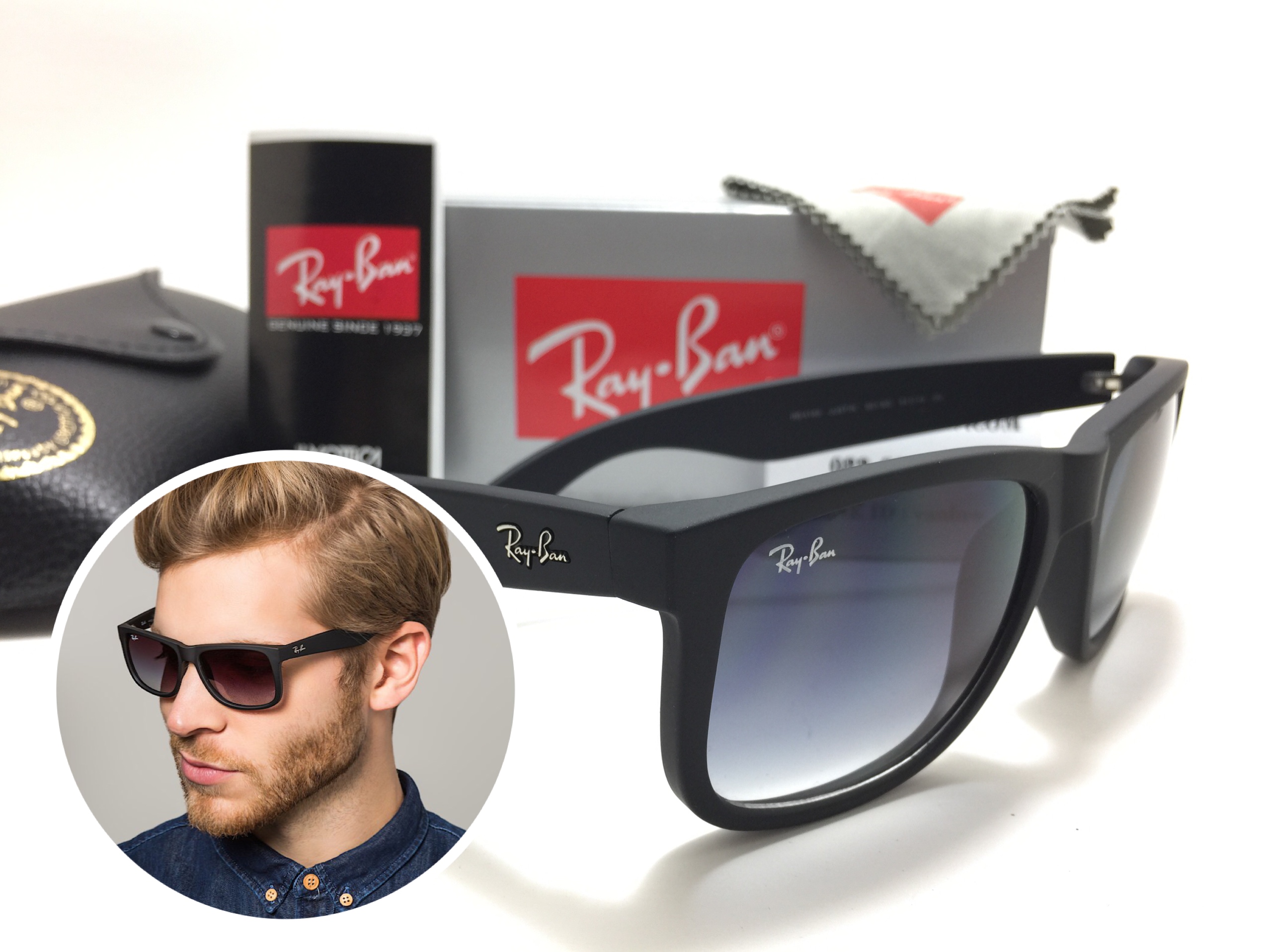 แว่นกันแดด Rayban RB4165 Justin 601/8G 54-16 3N <เทาเฟด>