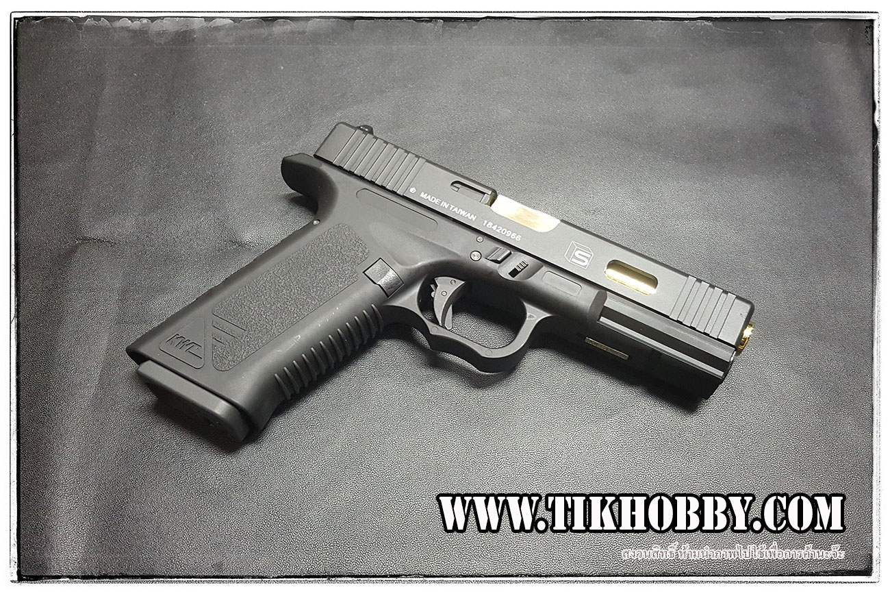 ปืนระบบแก๊สโบลว์แบ๊ค รุ่น Glock17 สไลด์ดำ ท่อทอง ระบบCo2 KWC
