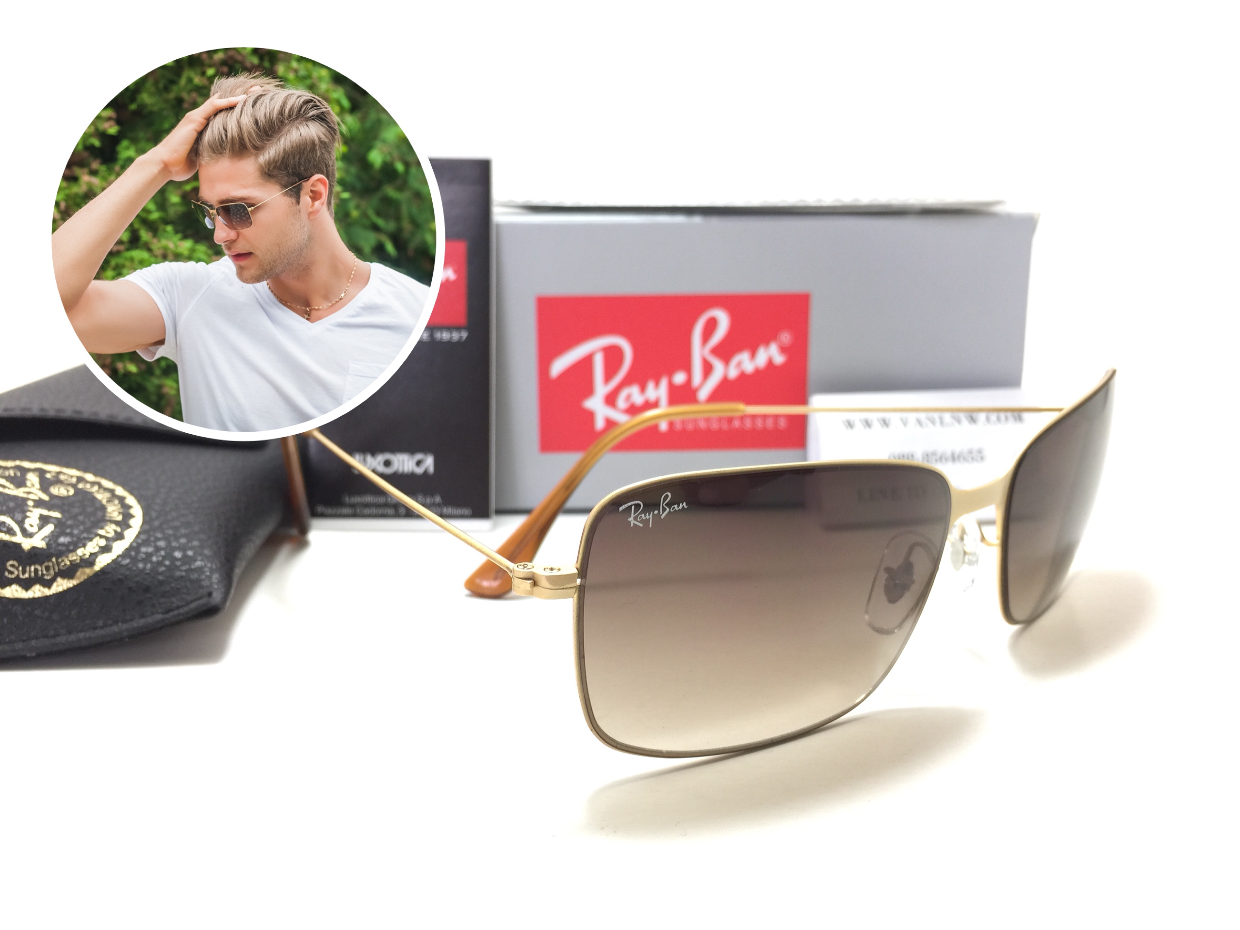 แว่นกันแดด Rayban RB3514 Flat Metal 149/13 58-15 2N <ทอง>