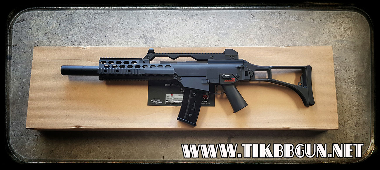 ปืนอัดลม ระบบไฟฟ้า รุ่น G36C +ชุดหน้าราง RIS+ท่อเก็บเสียง 6687 จาก JG (สินค้าค้างสต็อค)