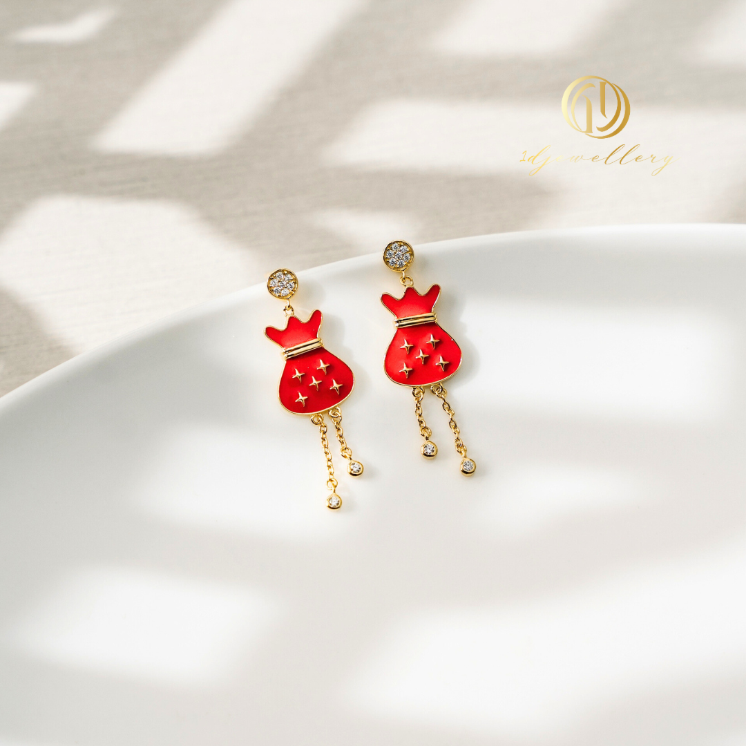 1D Jewellery ต่างหูเงินแท้ 925 ชุบโรเดียม Carnelian 💰ต่างหูถุงเงินถุงทอง มินิมอล💰 ✨ เสริมโชค เสริมลุค กับต่างหูถุงเงินถุงทองดีไซน์มินิมอล ✨ ถุงเงินถุงทอง สัญลักษณ์แห่งความมั่งคั่งและความโชคดีในชีวิต