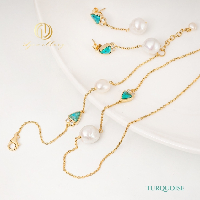 1D Jewellery สร้อยข้อมือเงินแท้ 925 ชุบโรเดียม ฝังเพชรสวิส(CZ) เทอร์คอยส์ (Turquoise) ทรงสามเหลี่ยม เสริมความเจริญรุ่งเรือง นำโชคความรัก เสริมสร้างสติปัญญา