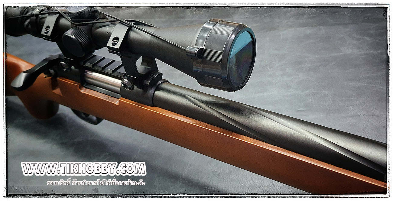 ปืนอัดลมเบาแบบชักยิงทีล่ะนัด รุ่น MB03 พานท้ายไม้แท้ลำกล้องสีดำบิดเกลียว ครบชุด Up gade จาก WELL