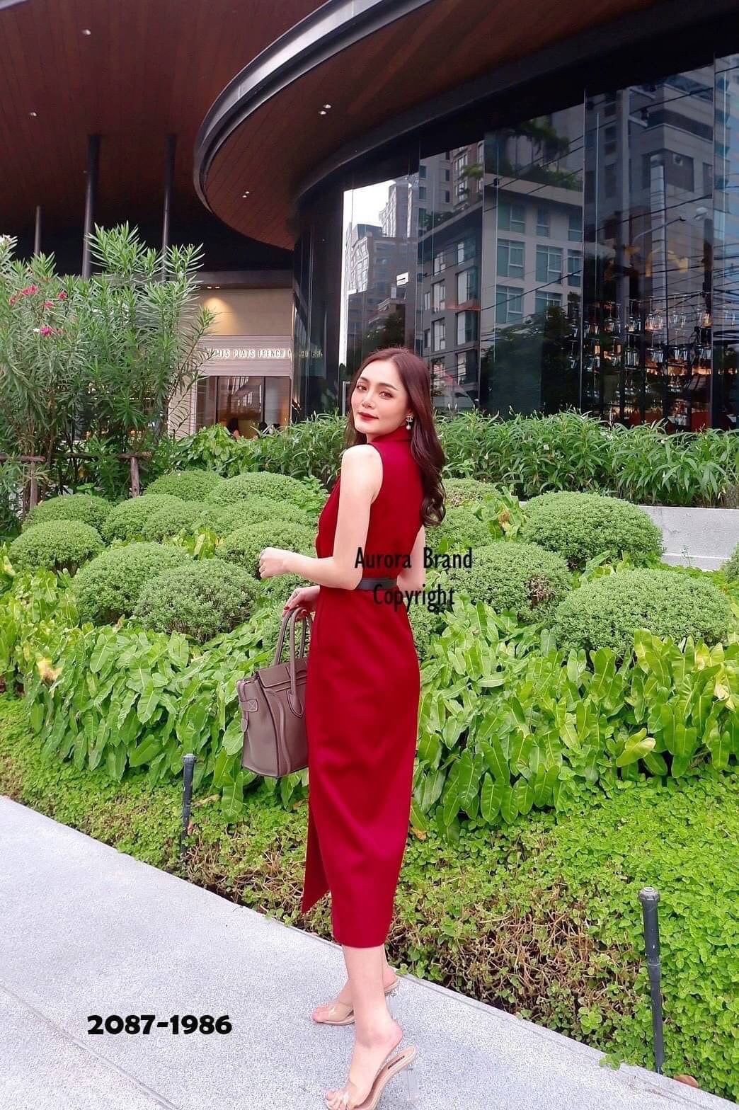 ชุดแดง เดรสสีแดงเรียบหรู สวยแบบผู้ดี (มีสีแดง,ดำ S-3xl)