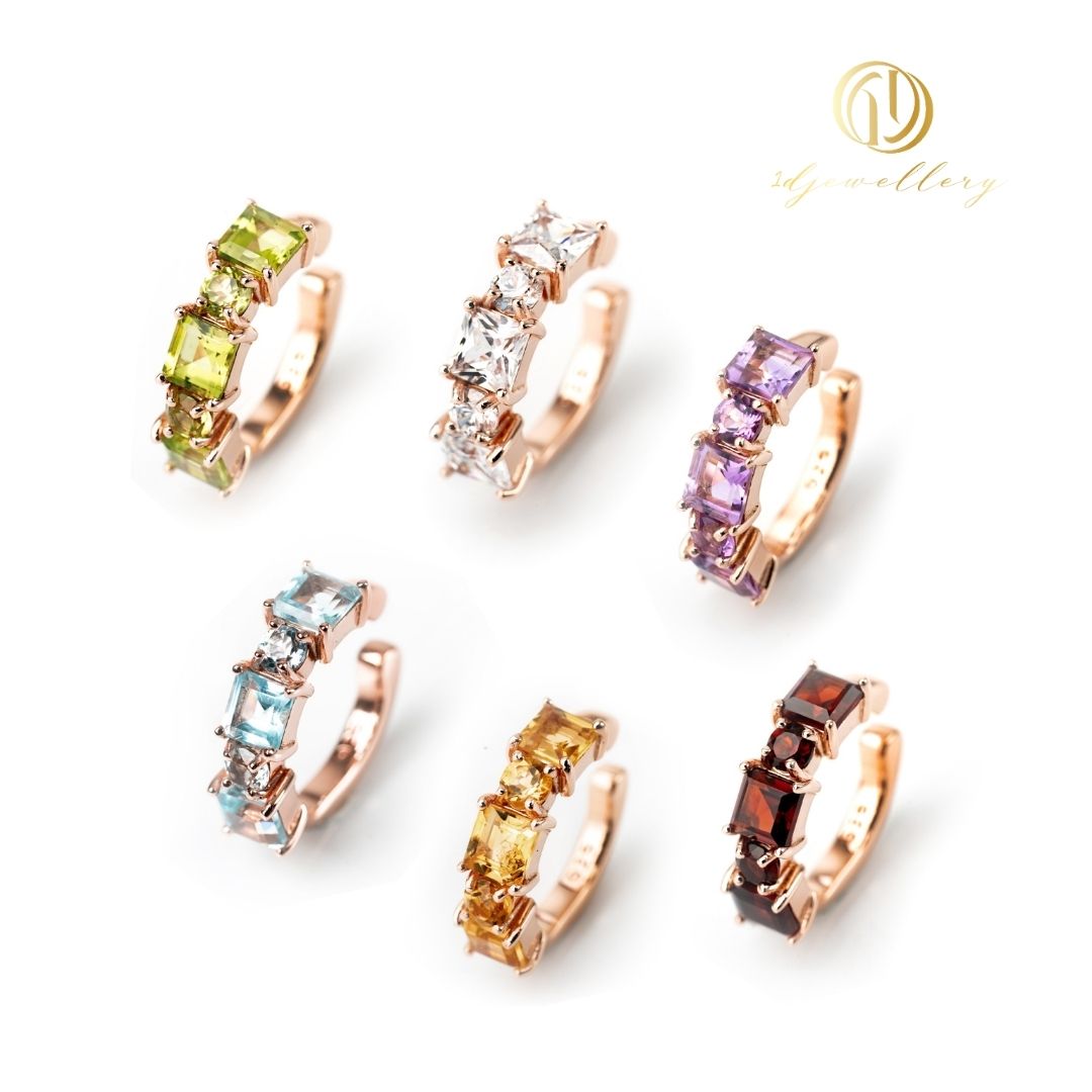 1D Jewellery ต่างหูเงินแท้ 925 ชุบโรเดียม ต่างหูแบบหนีบคล้องหู 🌟 Citrine Glow Ear Cuff (Square & Circle) สัญลักษณ์ของความเจริญรุ่งเรืองและพลังแห่งความสำเร็จ 🌟 ช่วยดึงพลังบวกและโชคลาภเข้ามาในชีวิต