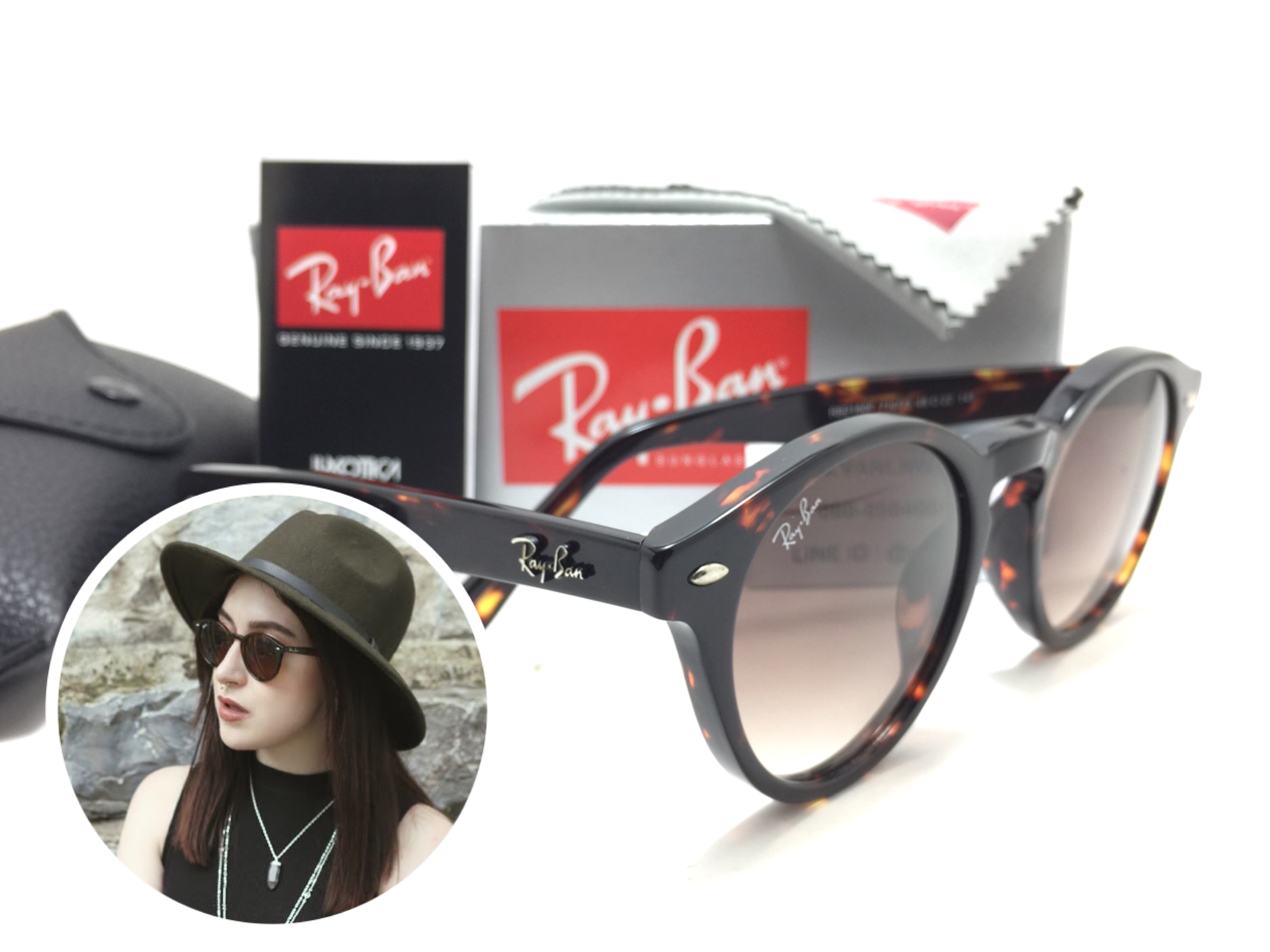 แว่นกันแดด Rayban RB2180F High Street Round 710/73 49-22 145 <กระ>