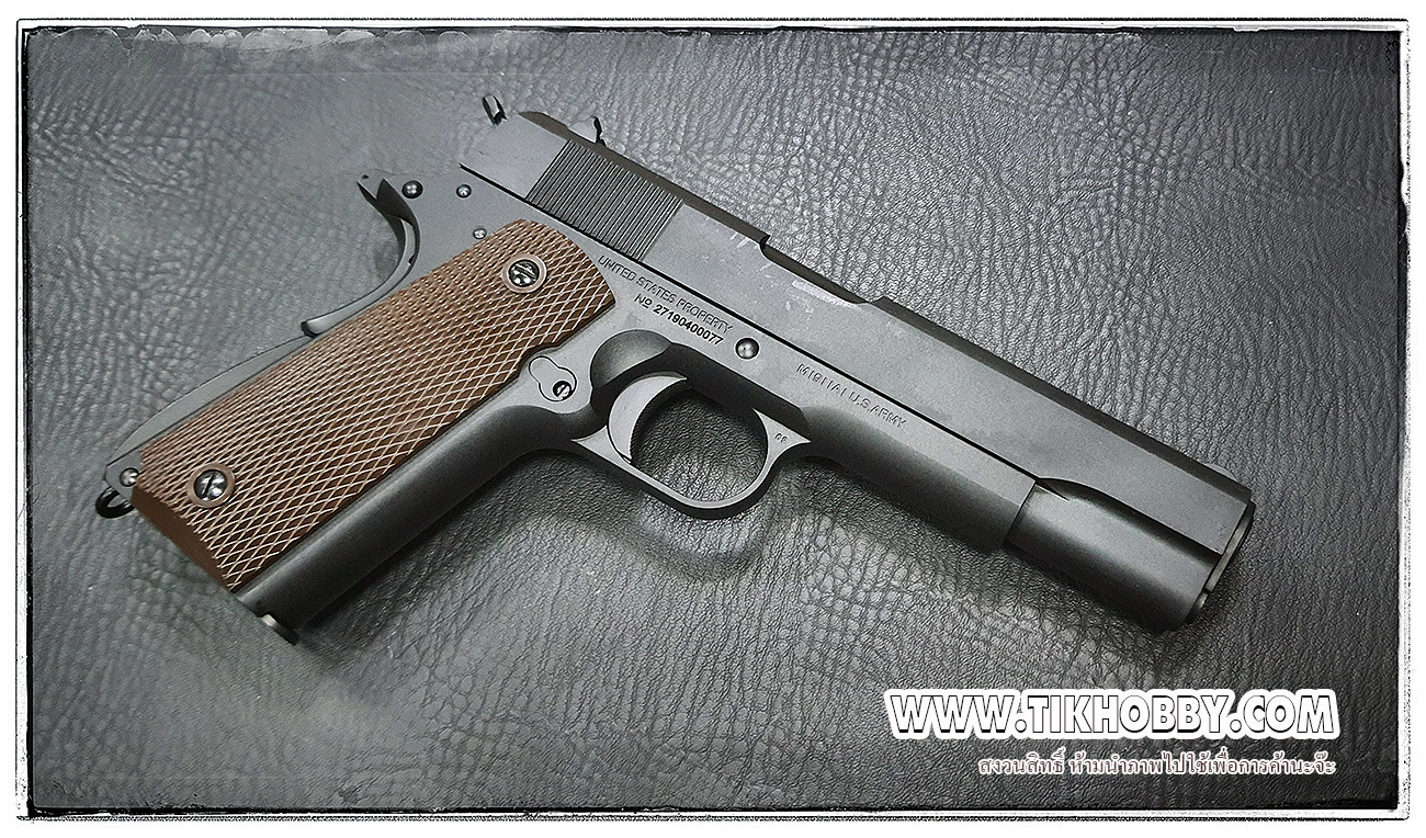 ปืนระบบแก๊สทั่วไป รุ่น 1911สีดำ มาร์คกิ้งร่องลึก สวยงามมากจาก CyberGun