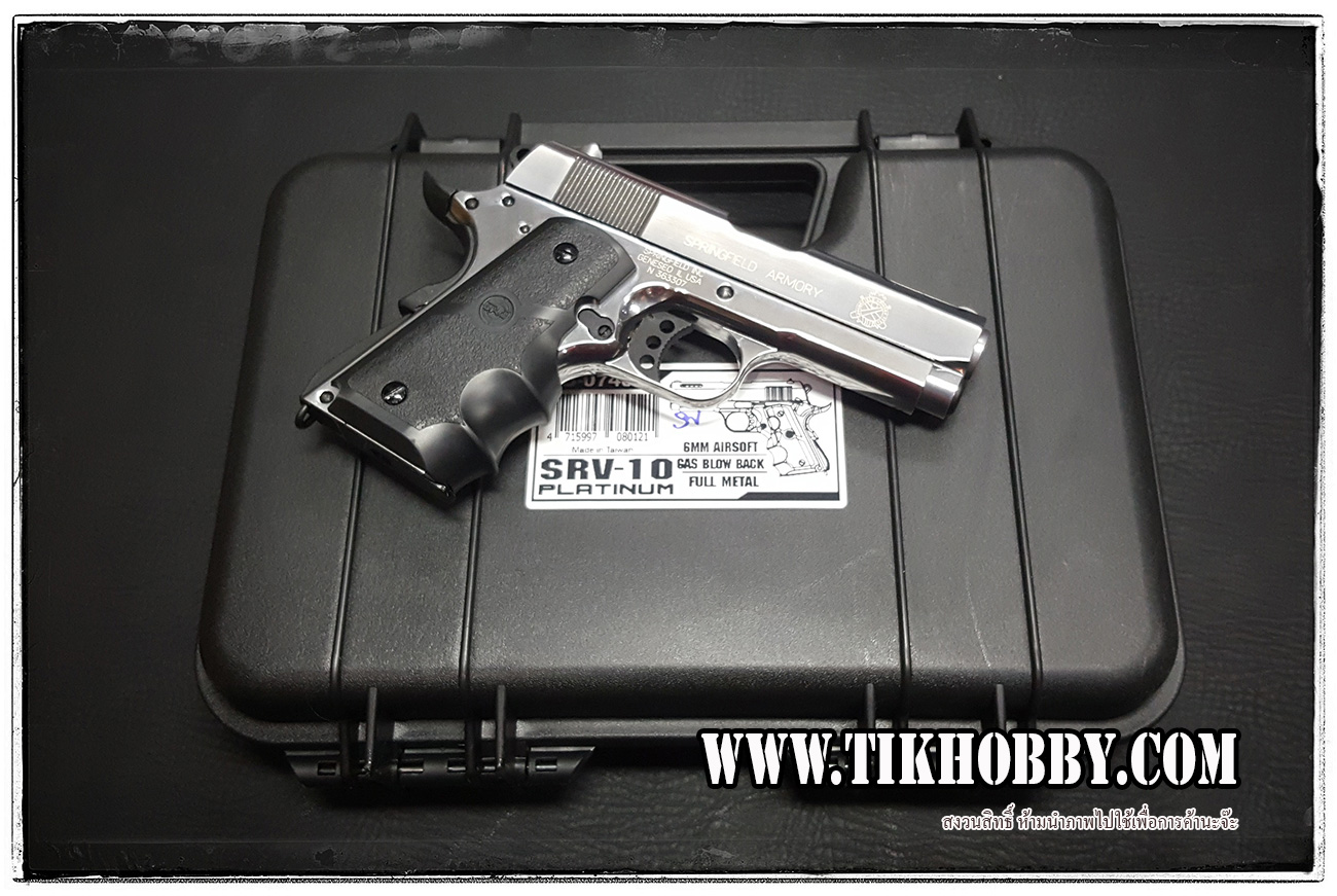 ปืนสั้นระบบแก๊สโบลว์แบล็ค รุ่น M1911 TAC สีเงินเงา ลำกล้อง 3.8 จาก SRC สวยงามมากครับ SRV-10 Platinum