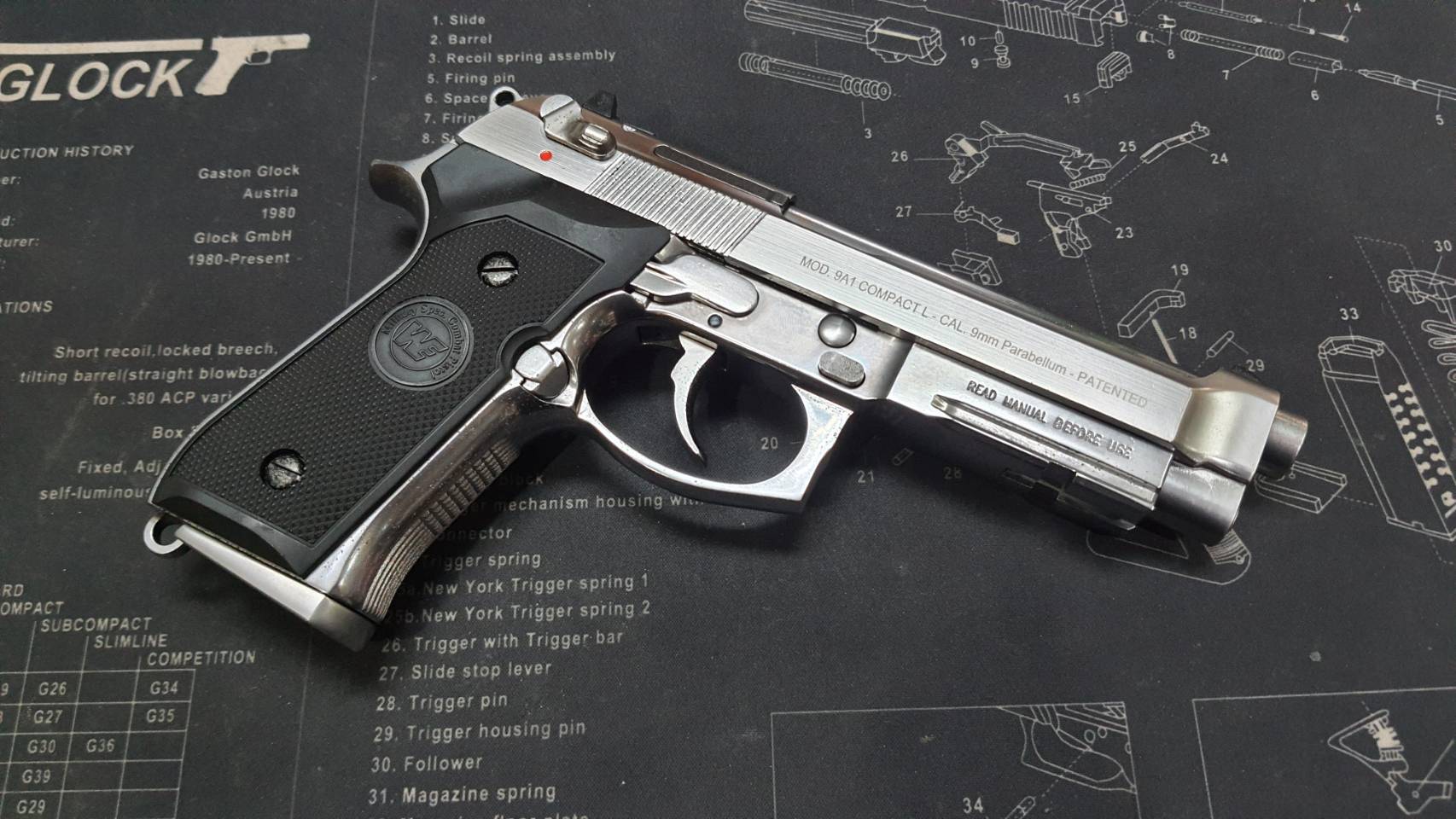 (มือ2) ปืนสั้น M9A1 Full Auto สีเงิน มีมาร์คกิ้ง งานใต้หวัน (WE) สภาพสวย แต่..สไลด์ร้าวนิดนึง