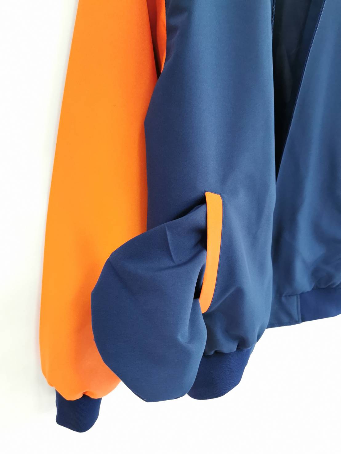 Baseball Jacket 6401 เสื้อแจ็คเก็ตสีกรมท่าแขนสีส้มสไตล์เบสบอล