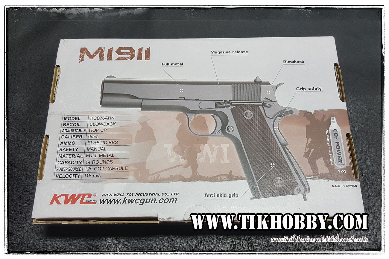 ปืนระบบแก๊สโบลว์แบ๊ค รุ่น M1911A1 สีดำ ระบบCo2 KWC