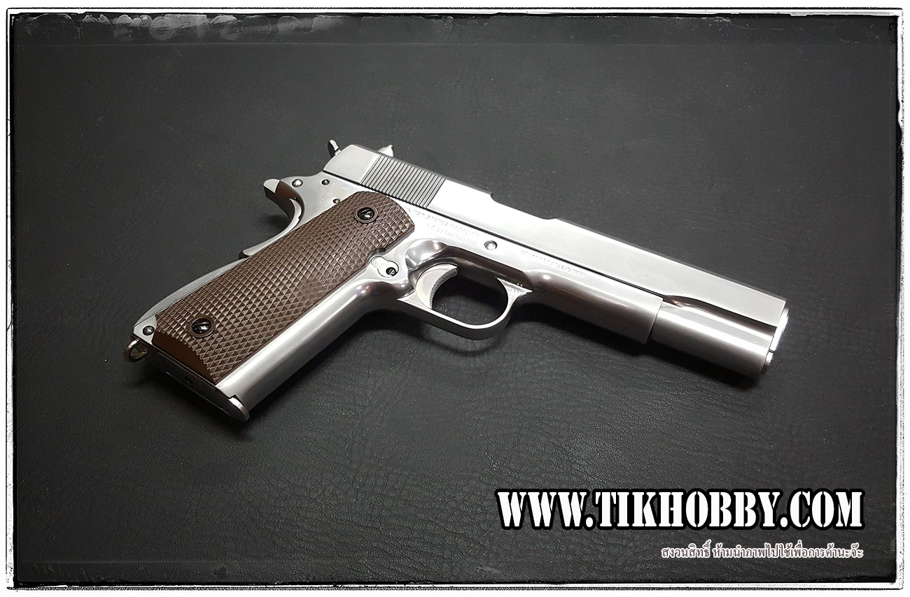 ปืนสั้นระบบแก๊สโบลว์แบล็ค รุ่น 1911ระบบแก๊ส สีเงิน มาร์กิ้งCNC ร่องลึก จากCyber Gun (ระบบเดียวกับ WE)