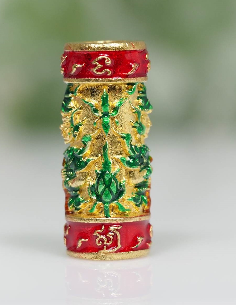 ตะกรุดท้าวเวสสุวรรณทวิพัตร์(หน้าเทวดา และ หน้ายักษ์) รุ่นเศรษฐีบูชาครู เนื้อทองระฆังลงยาสีแดง