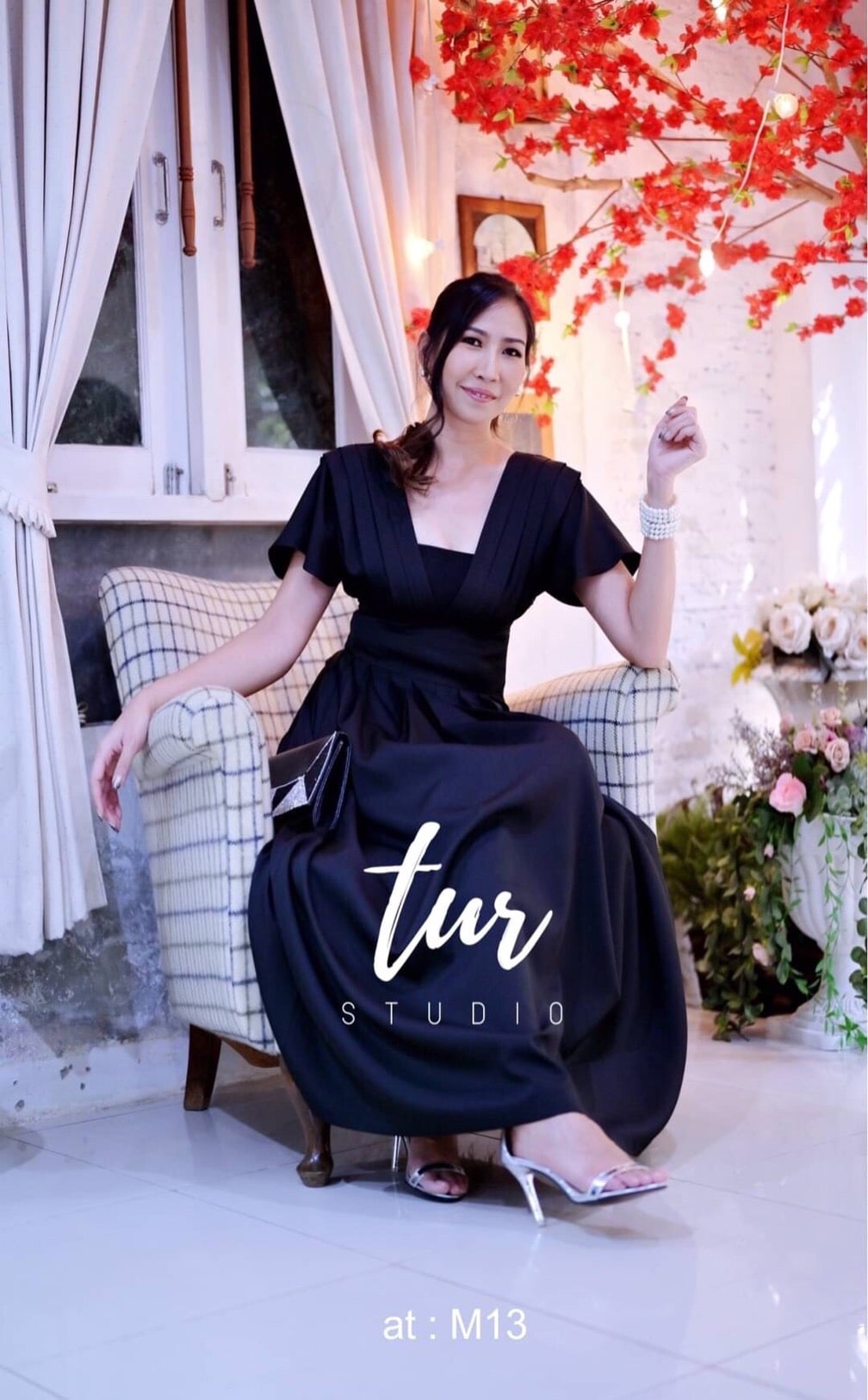 ชุดดำ Maxidress เดรสยาวสีดำคอวี m l