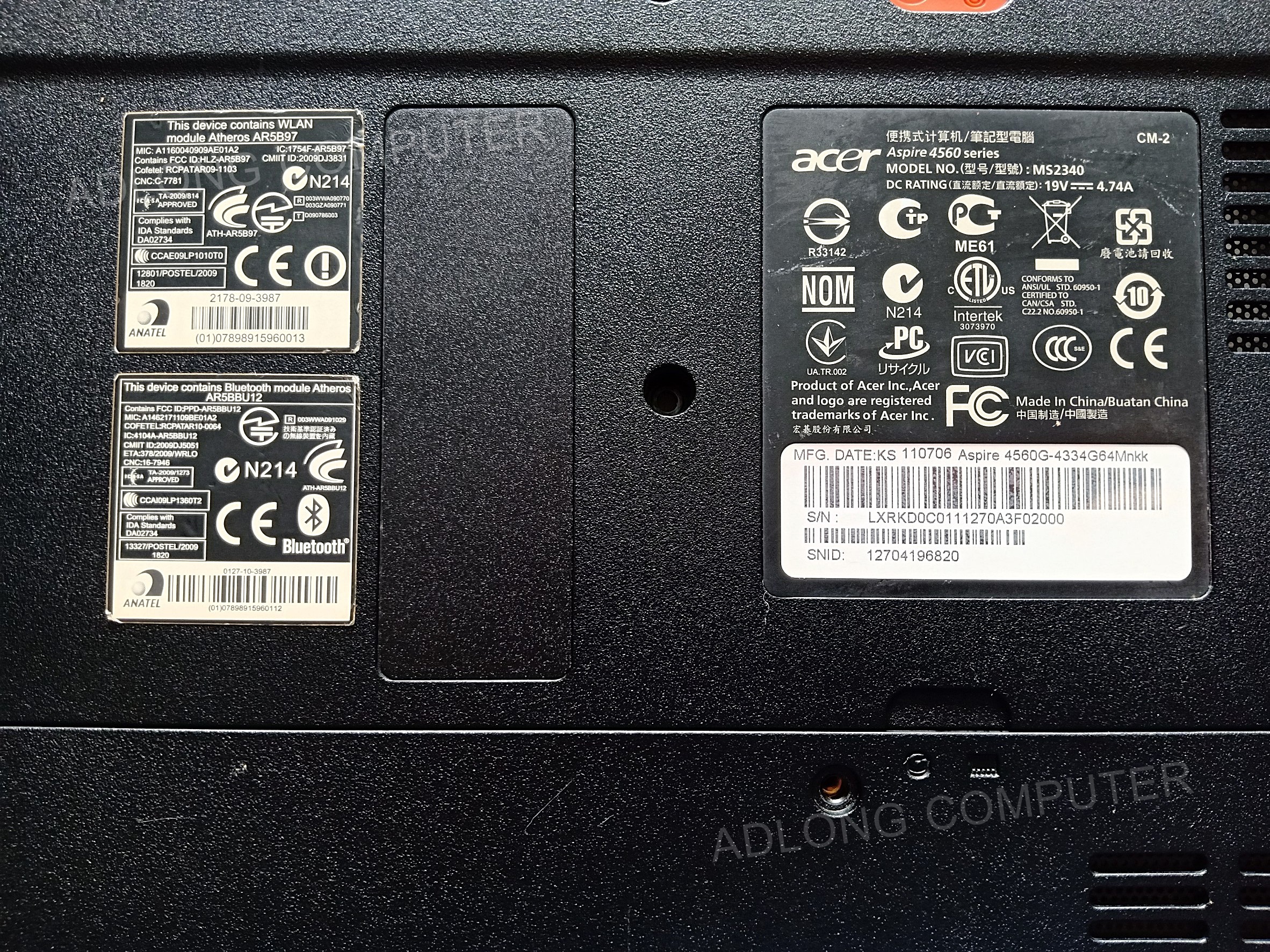 บอดี้ล่างโน๊ตบุ๊ค Acer aspire 4560