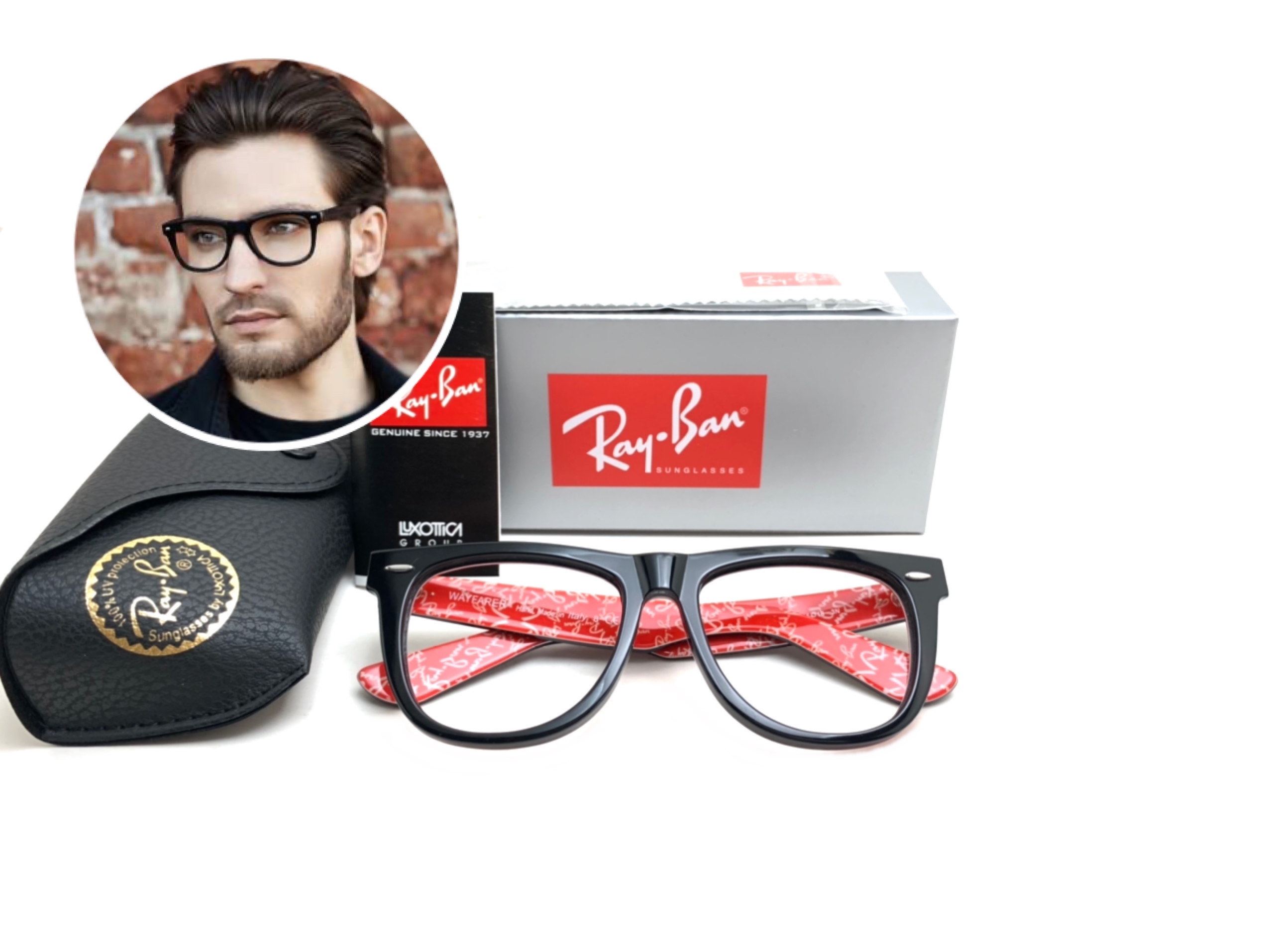 แว่นสายตา Rayban Wayfarer RB2140 1016 54-18 3์N <ดำ-แดง>
