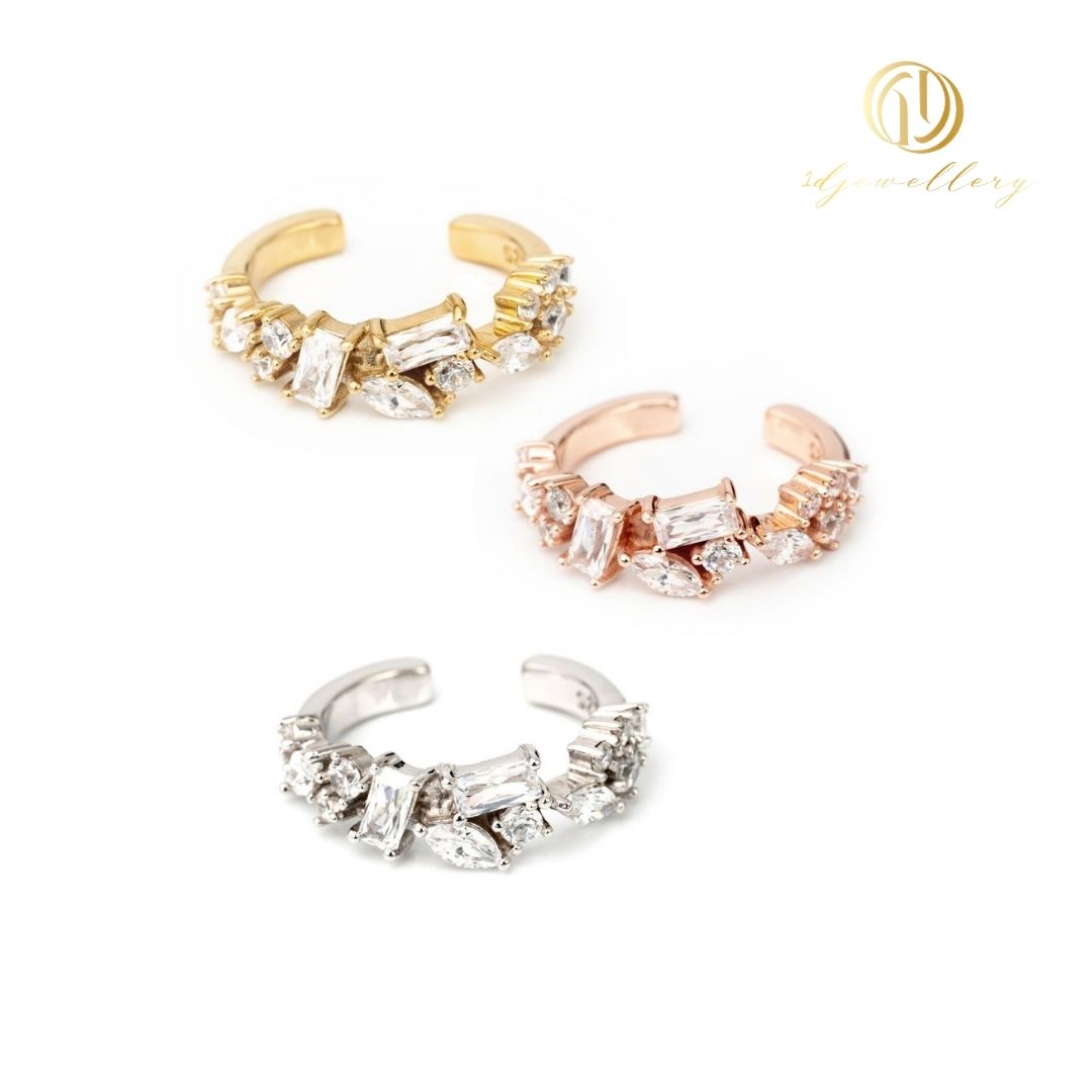 1D Jewellery ต่างหูเงินแท้ 925 ชุบโรเดียม ต่างหูแบบหนีบคล้องหู ฝังเพชรสวิส(CZ) Dazzling CZ Ear Cuff ✨